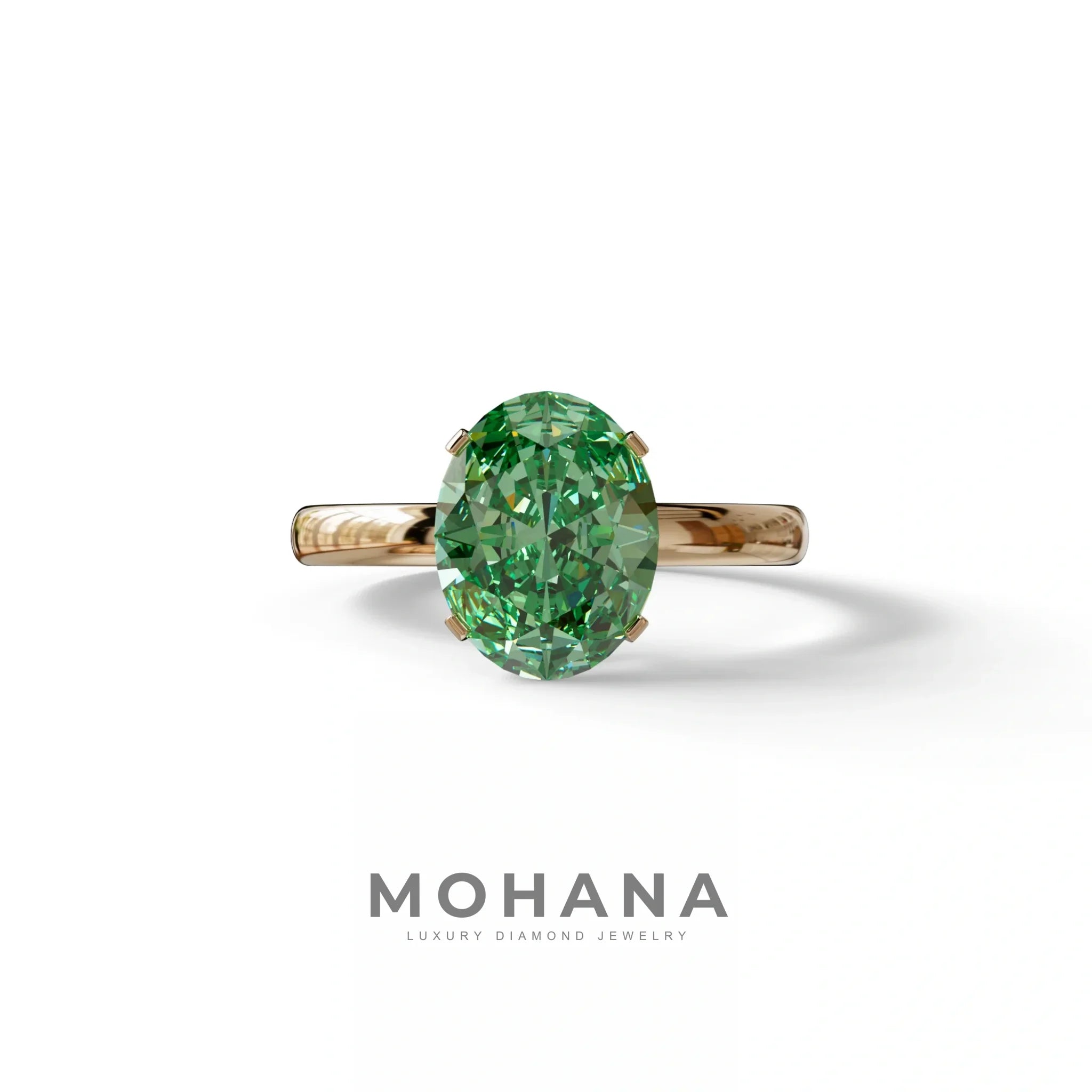 2 ct Oval Solitaire Diamond Ring Green Lab Diamond Engagement Ring - Eira - 10K Solid Gold / Rose Gold