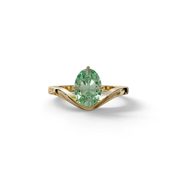 2 Carat Green Lab Grown Diamond Engagement Ring – Oval Cut Solitaire | Aura