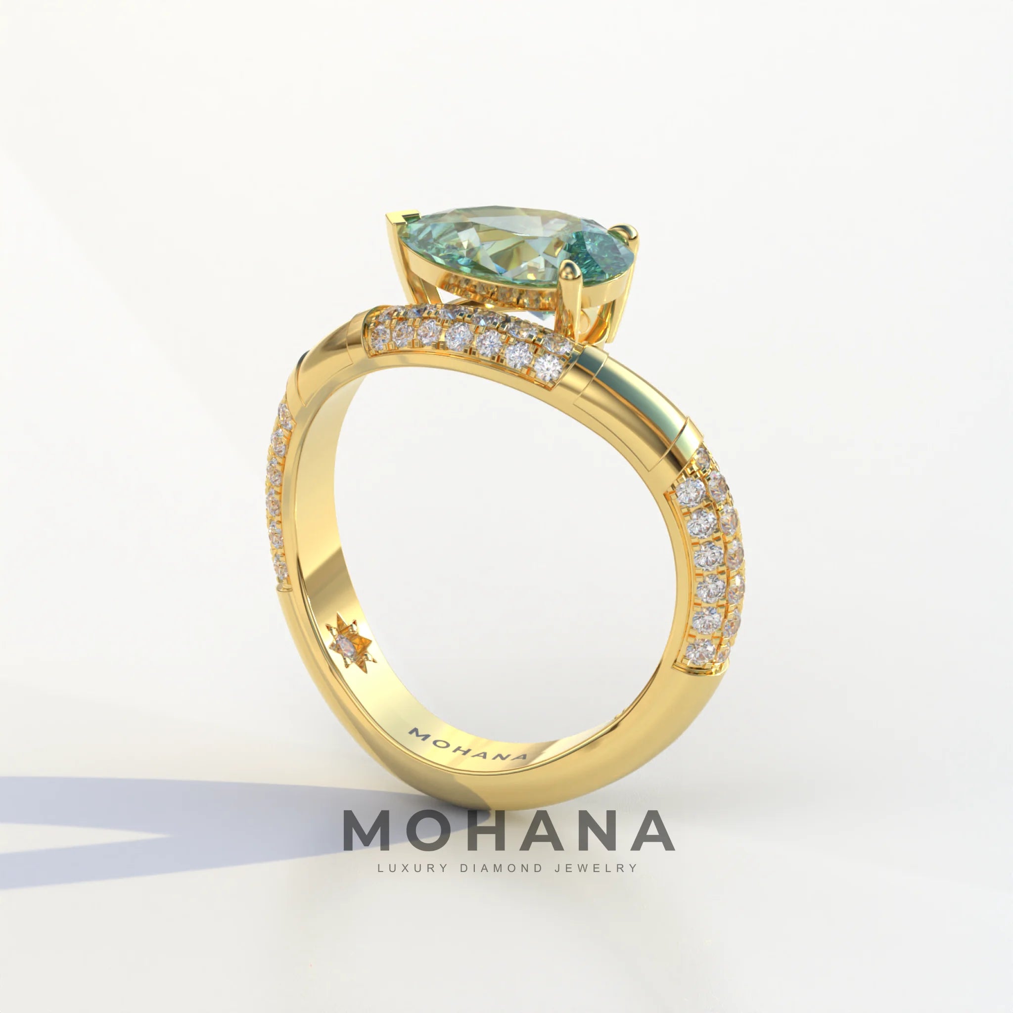2 Carat East-West Fancy Vivid Green Pear Cut Lab Diamond Engagement Ring - J’Lure