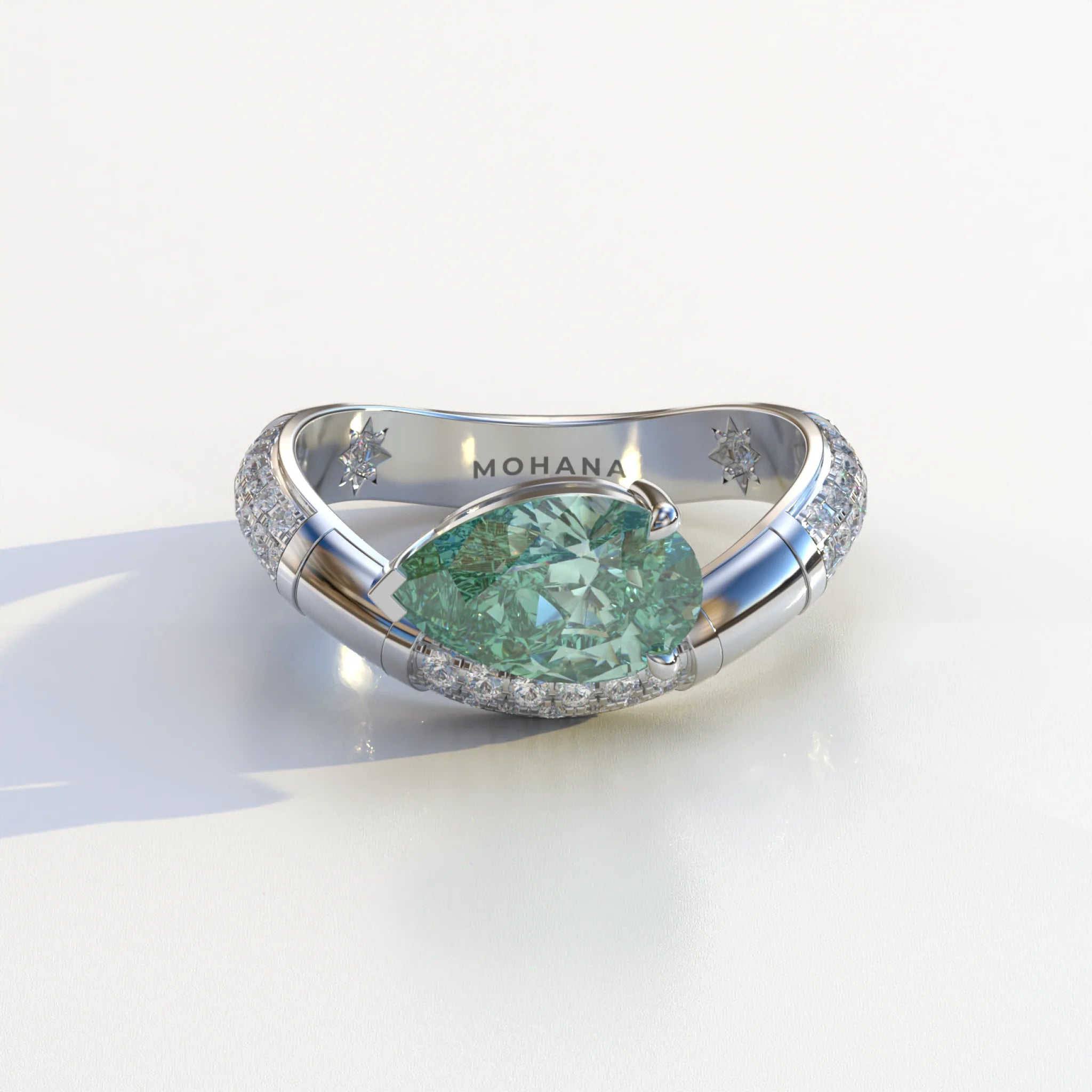 2 Carat East-West Fancy Vivid Green Pear Cut Lab Diamond Engagement Ring - J’Lure - 10K Solid Gold / White Gold