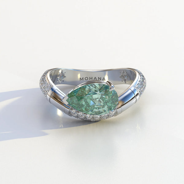 2 Carat Green Lab Grown Diamond Engagement Ring – Pear Cut East-West | J'Lure