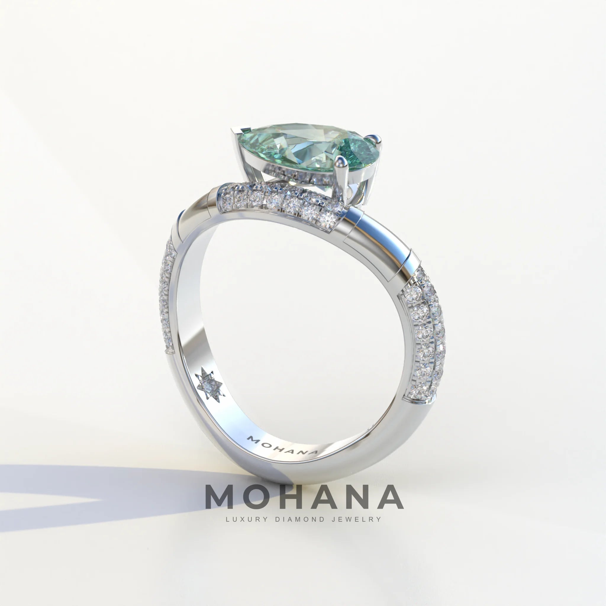 2 Carat East-West Fancy Vivid Green Pear Cut Lab Diamond Engagement Ring - J’Lure