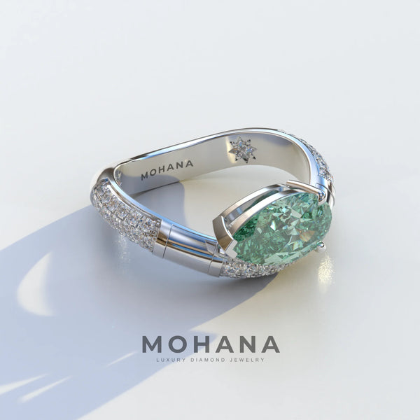 2 Carat Green Lab Grown Diamond Engagement Ring – Pear Cut East-West | J'Lure alternate view