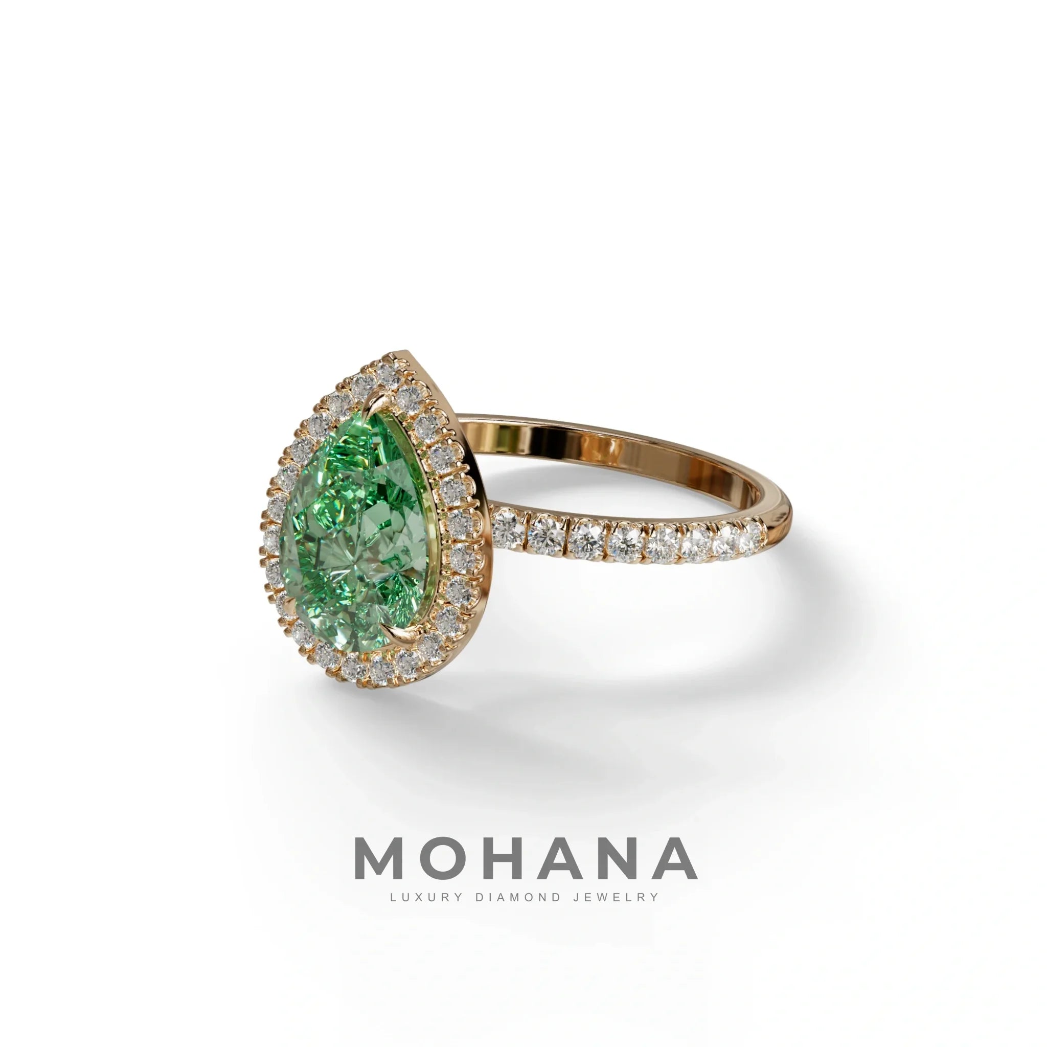 2 Carat Green Pear Cut Halo & Pave Lab Diamond Ring - Glam Deck