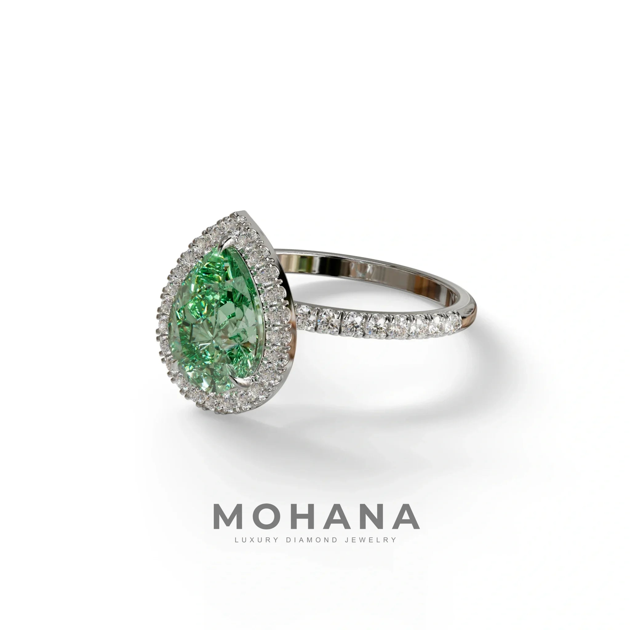 2 Carat Green Pear Cut Halo & Pave Lab Diamond Ring - Glam Deck