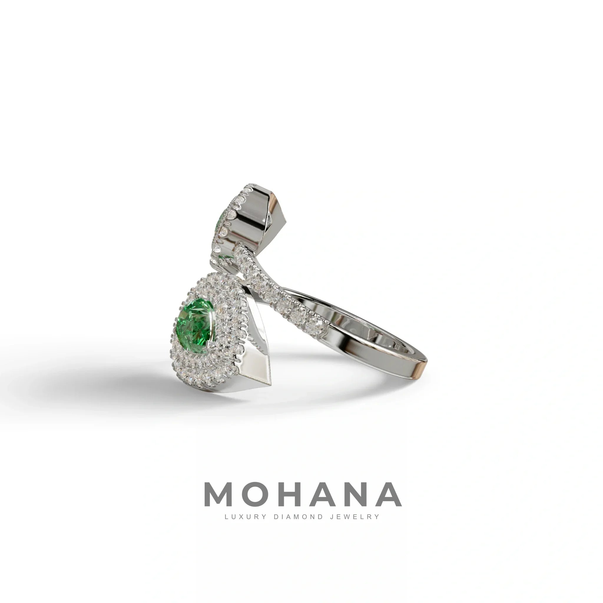 2 Carat Green Pear Cut Halo & Pave Lab Grown Diamond Ring - Ahurissant