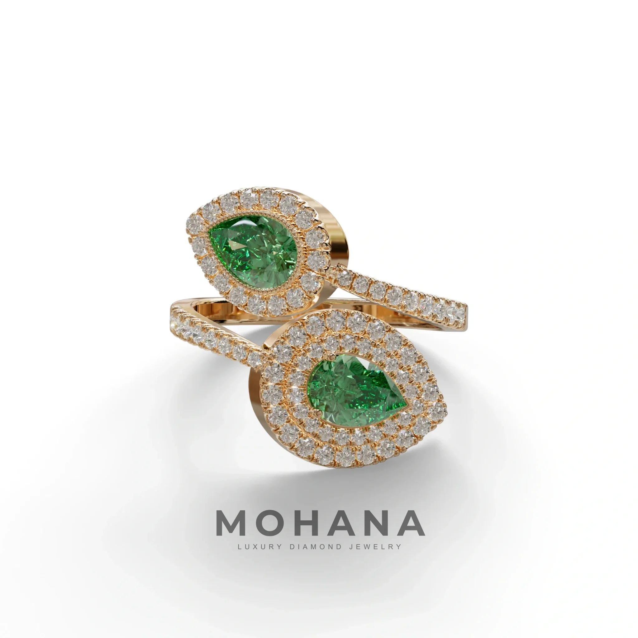 2 Carat Green Pear Cut Halo & Pave Lab Grown Diamond Ring - Ahurissant - 10K Solid Gold / Rose Gold