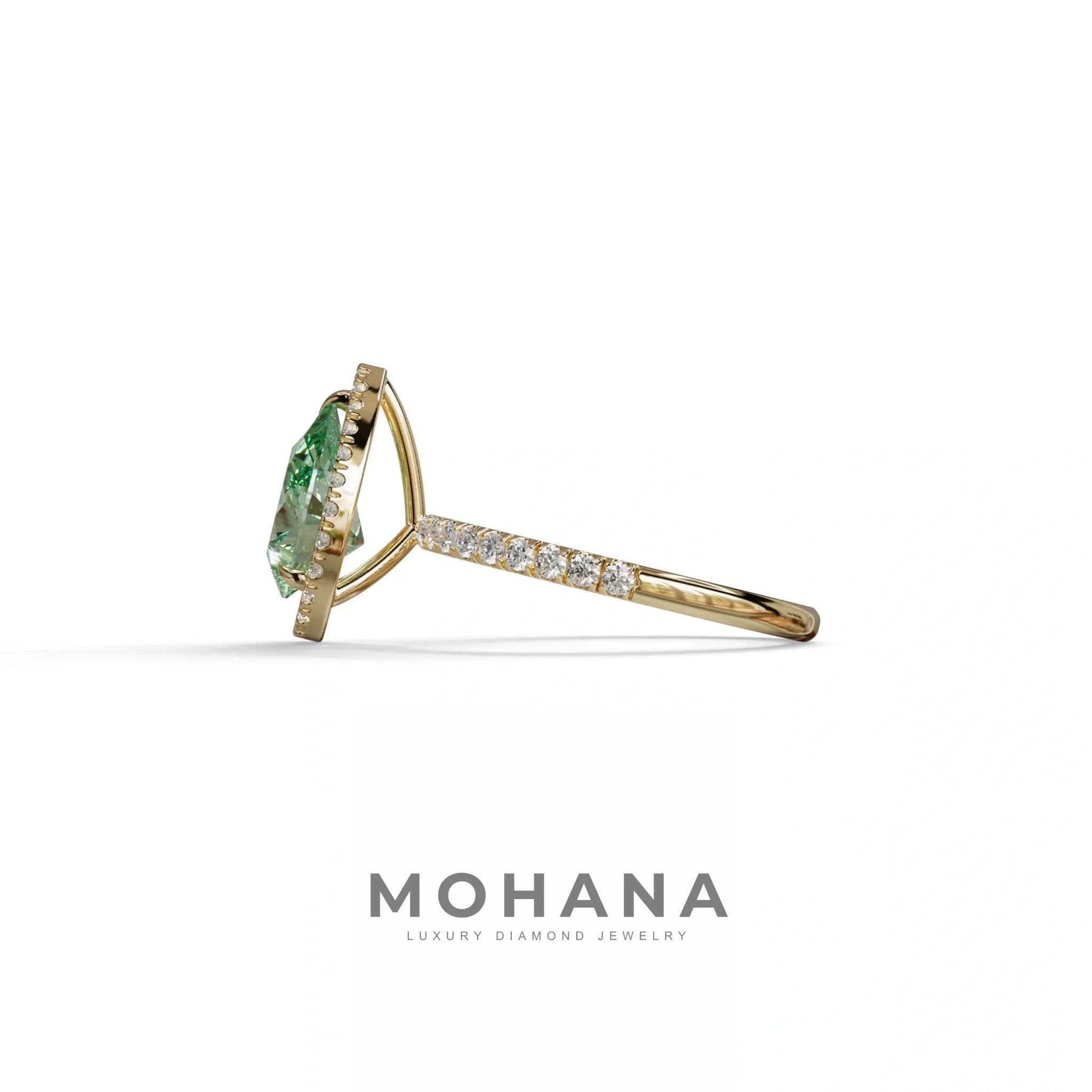 2 Carat Green Pear Cut Halo & Pave Lab Diamond Ring - Glam Deck