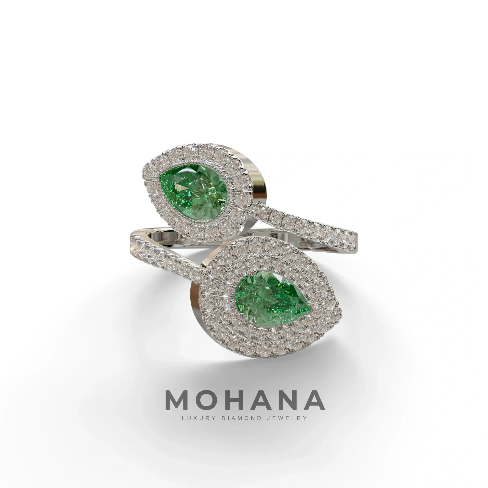 2 Carat Green Pear Cut Halo & Pave Lab Grown Diamond Ring - Ahurissant - 10K Solid Gold / White Gold