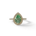 2 Carat Green Pear Cut Halo & Pave Lab Diamond Ring - Glam Deck - 10K Solid Gold / Yellow Gold