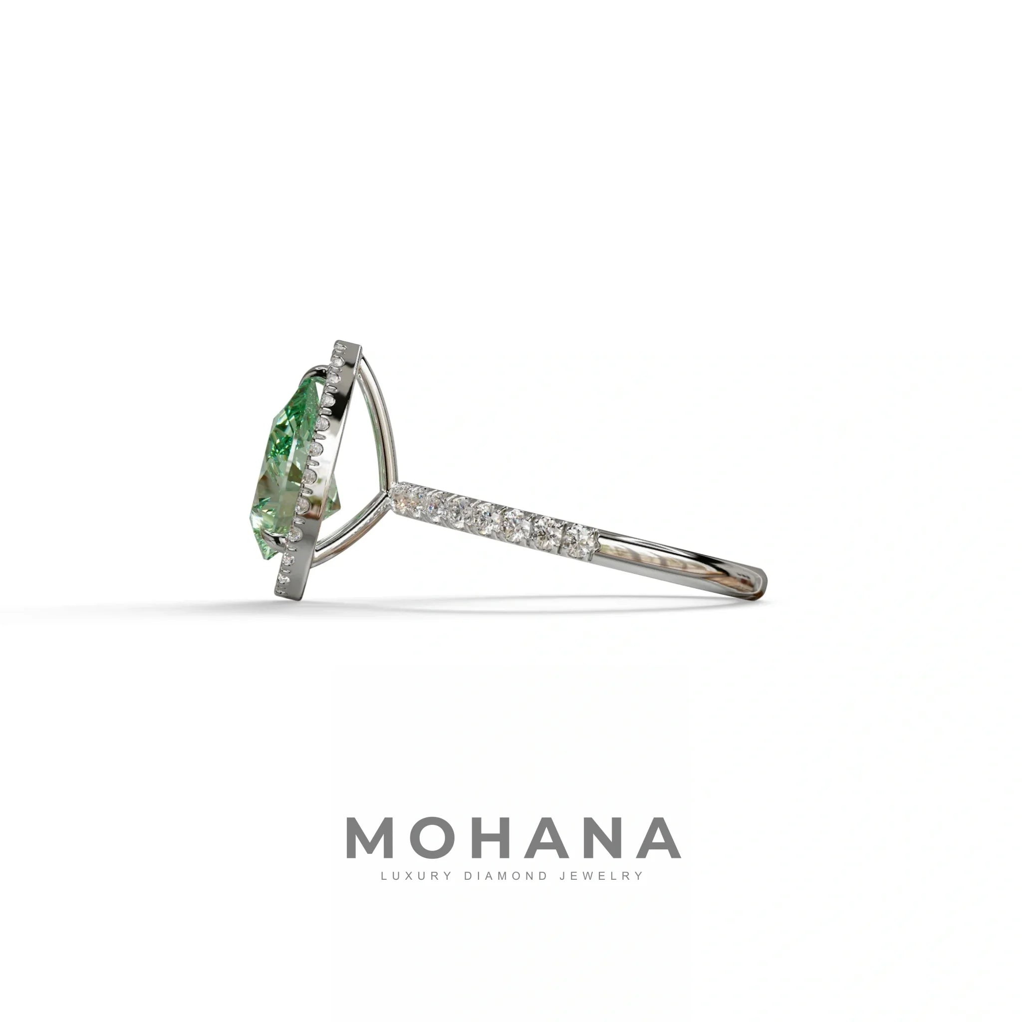 2 Carat Green Pear Cut Halo & Pave Lab Diamond Ring - Glam Deck
