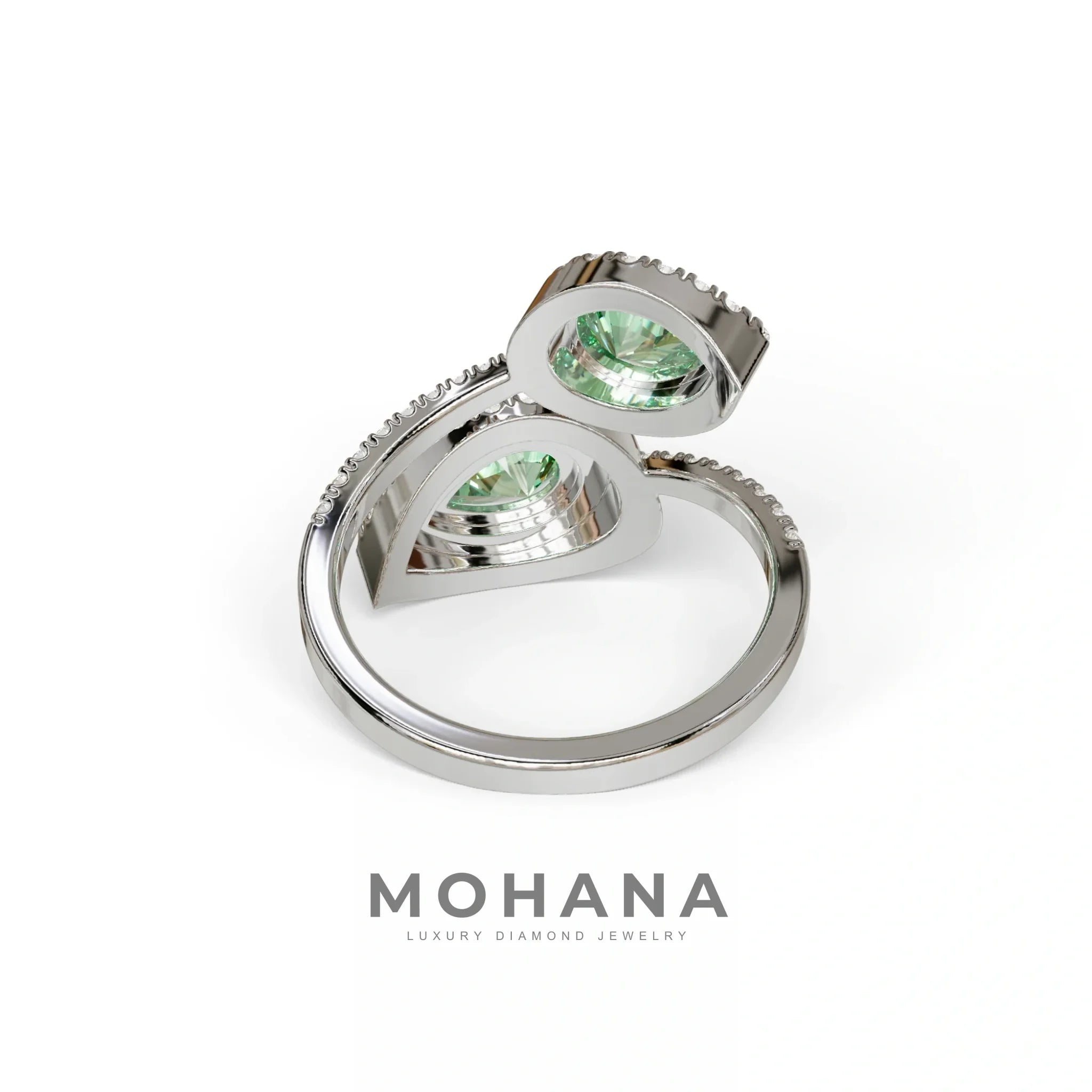 2 Carat Green Pear Cut Halo & Pave Lab Grown Diamond Ring - Ahurissant
