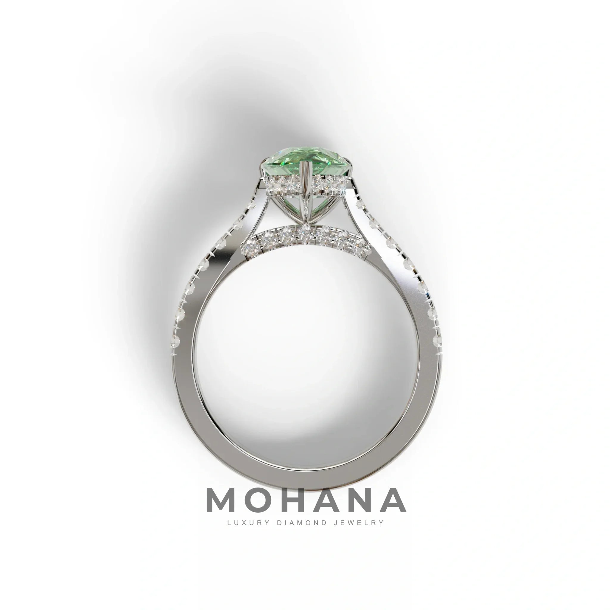 2 Carat Green Pear Shaped Hidden Halo Lab Diamond Engagement Ring - Teardrop