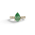 2 Carat Green Pear Shaped Hidden Halo Lab Diamond Engagement Ring - Teardrop - 10K Solid Gold / Yellow Gold