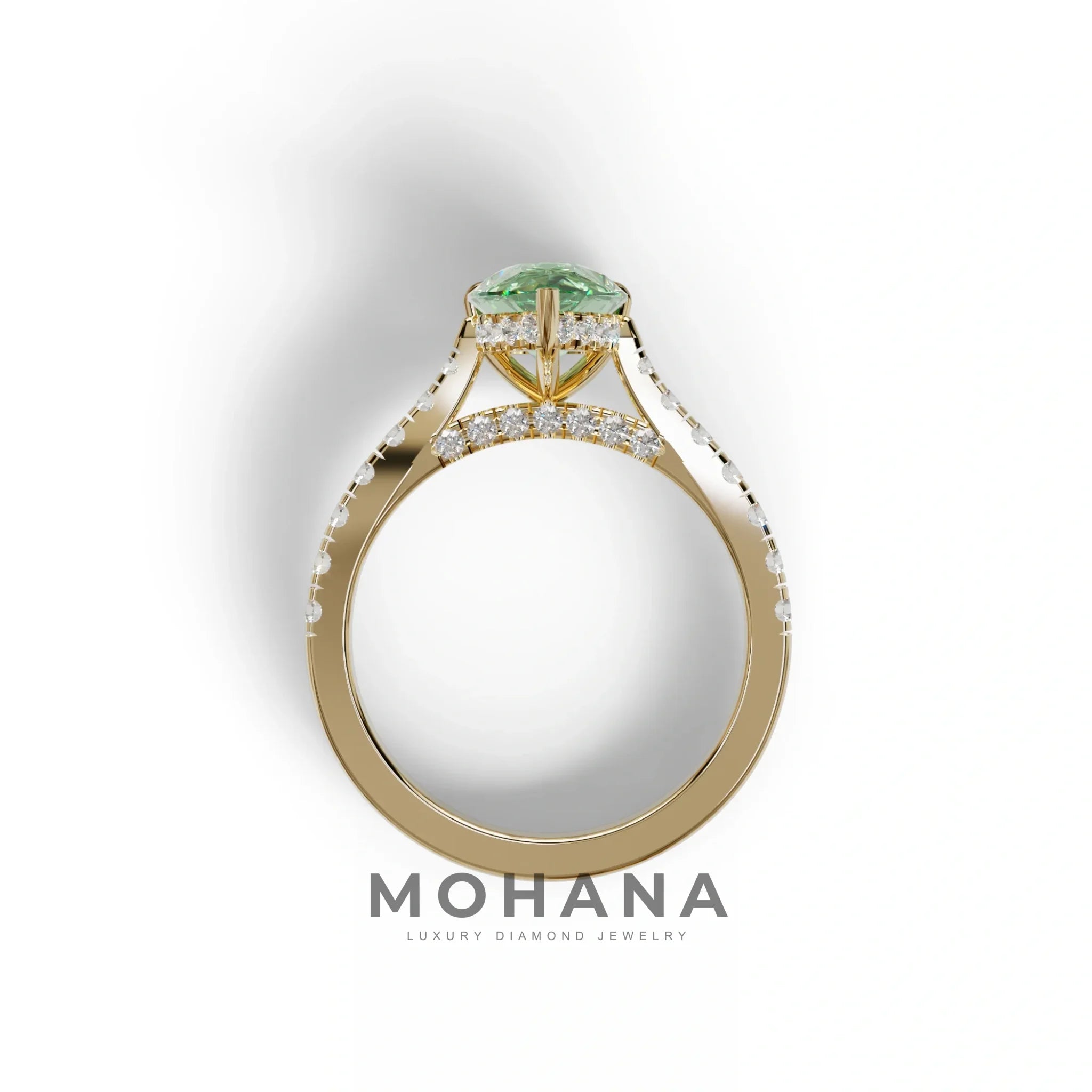 2 Carat Green Pear Shaped Hidden Halo Lab Diamond Engagement Ring - Teardrop