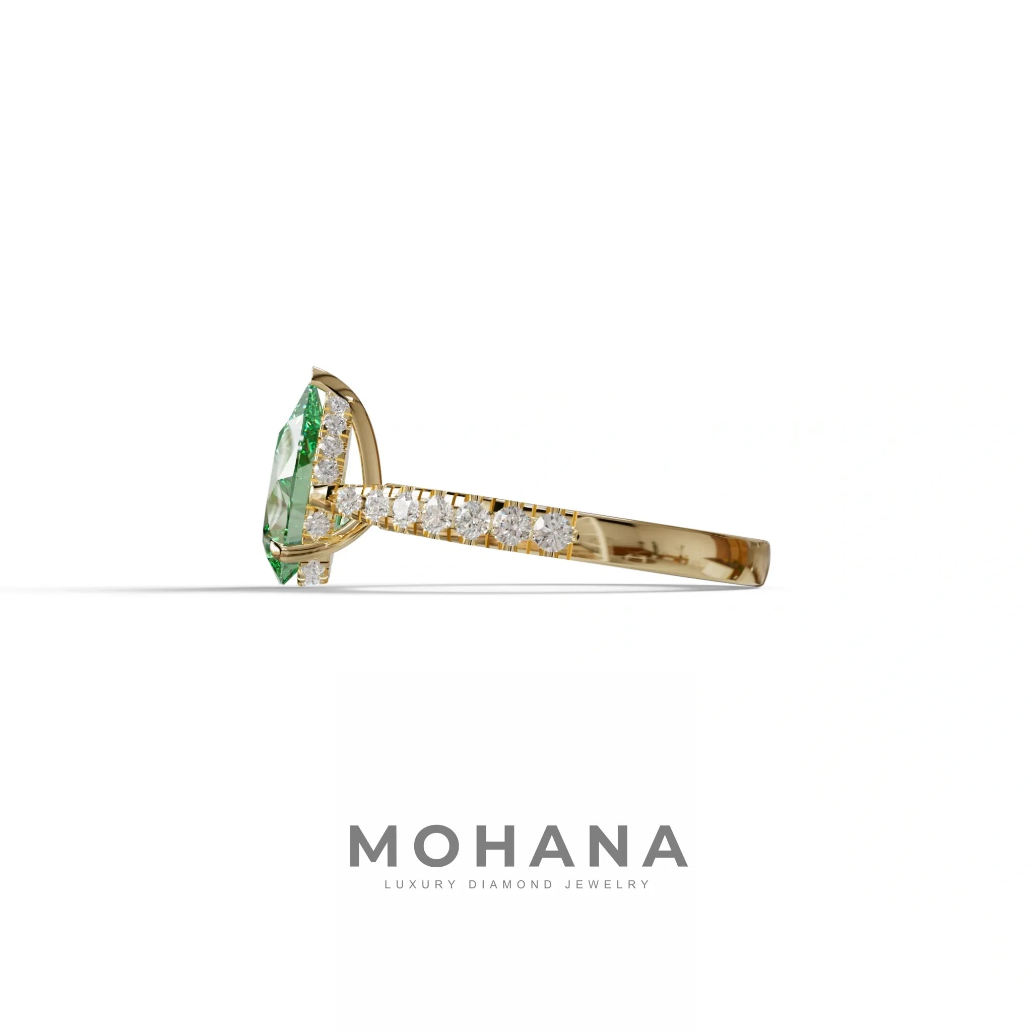 2 Carat Green Pear Shaped Hidden Halo Lab Diamond Engagement Ring - Teardrop