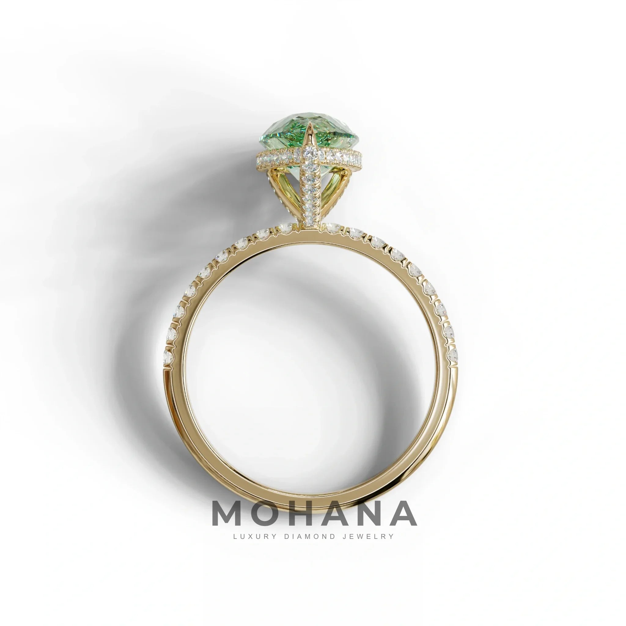 2 Carat Green Pear Cut Hidden Halo & Pave Lab Diamond Ring