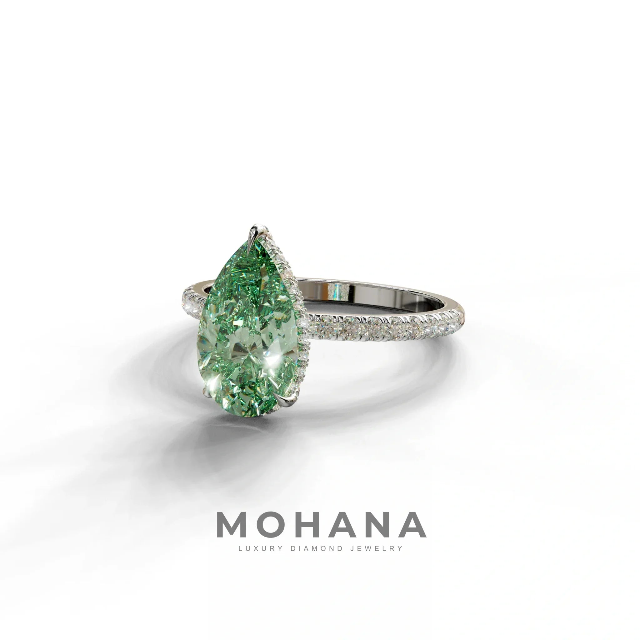 2 Carat Green Pear Cut Hidden Halo & Pave Lab Diamond Ring