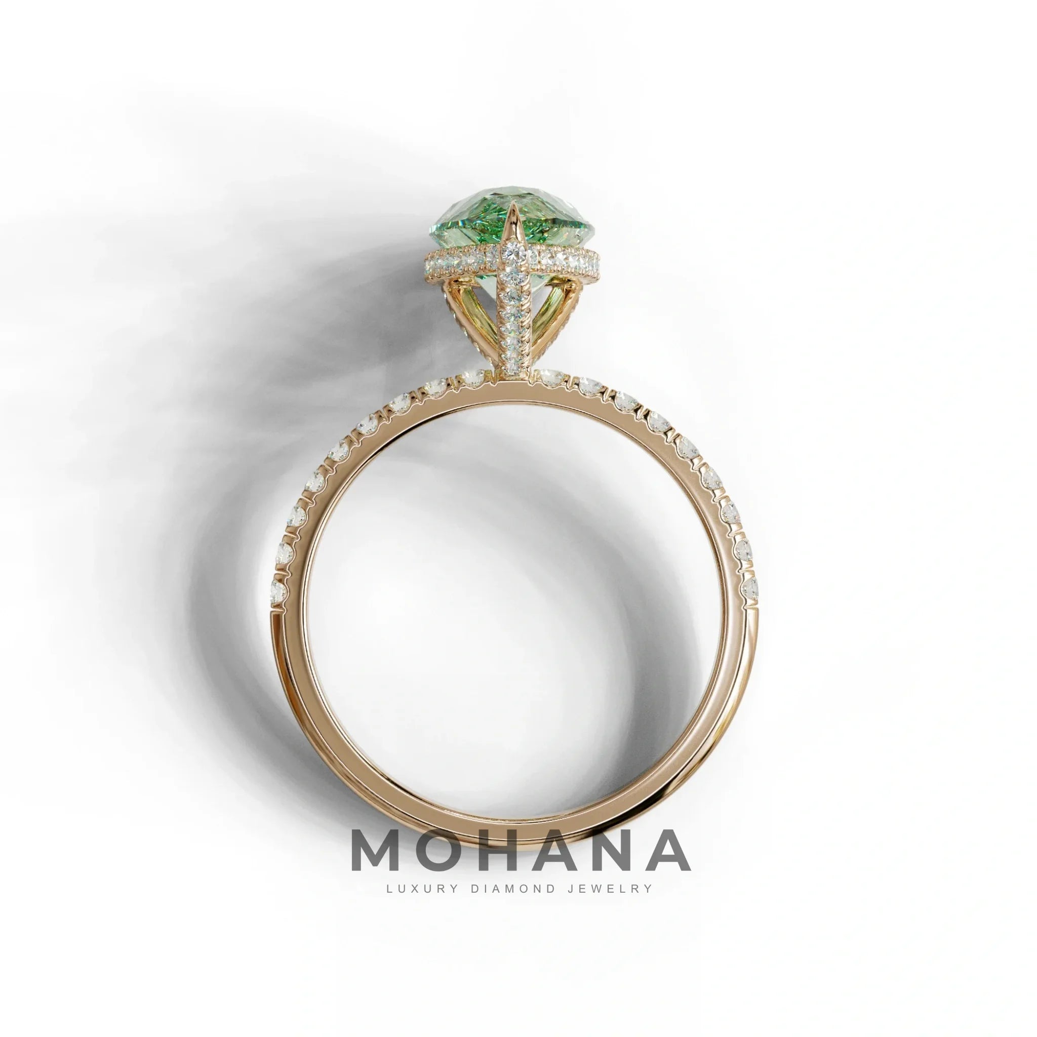 2 Carat Green Pear Cut Hidden Halo & Pave Lab Diamond Ring