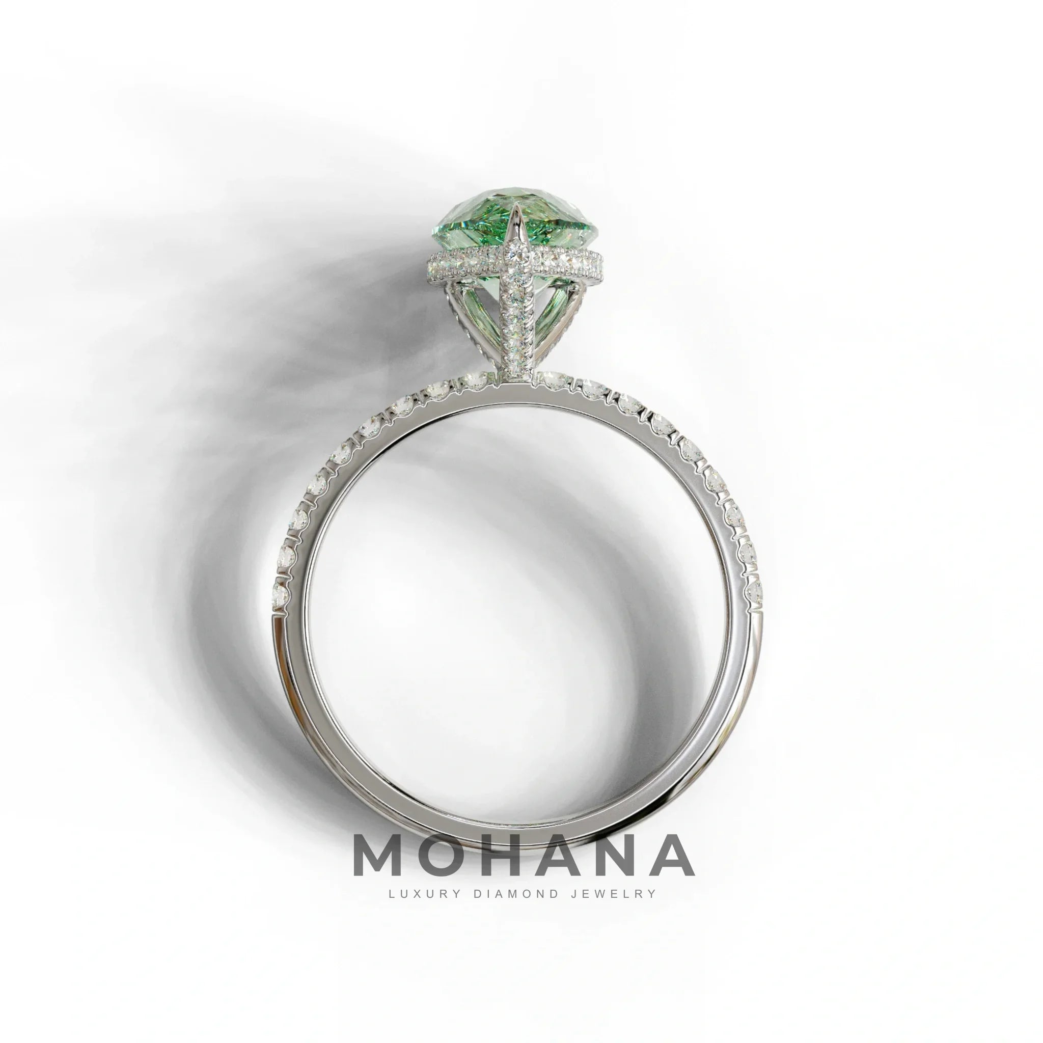 2 Carat Green Pear Cut Hidden Halo & Pave Lab Diamond Ring