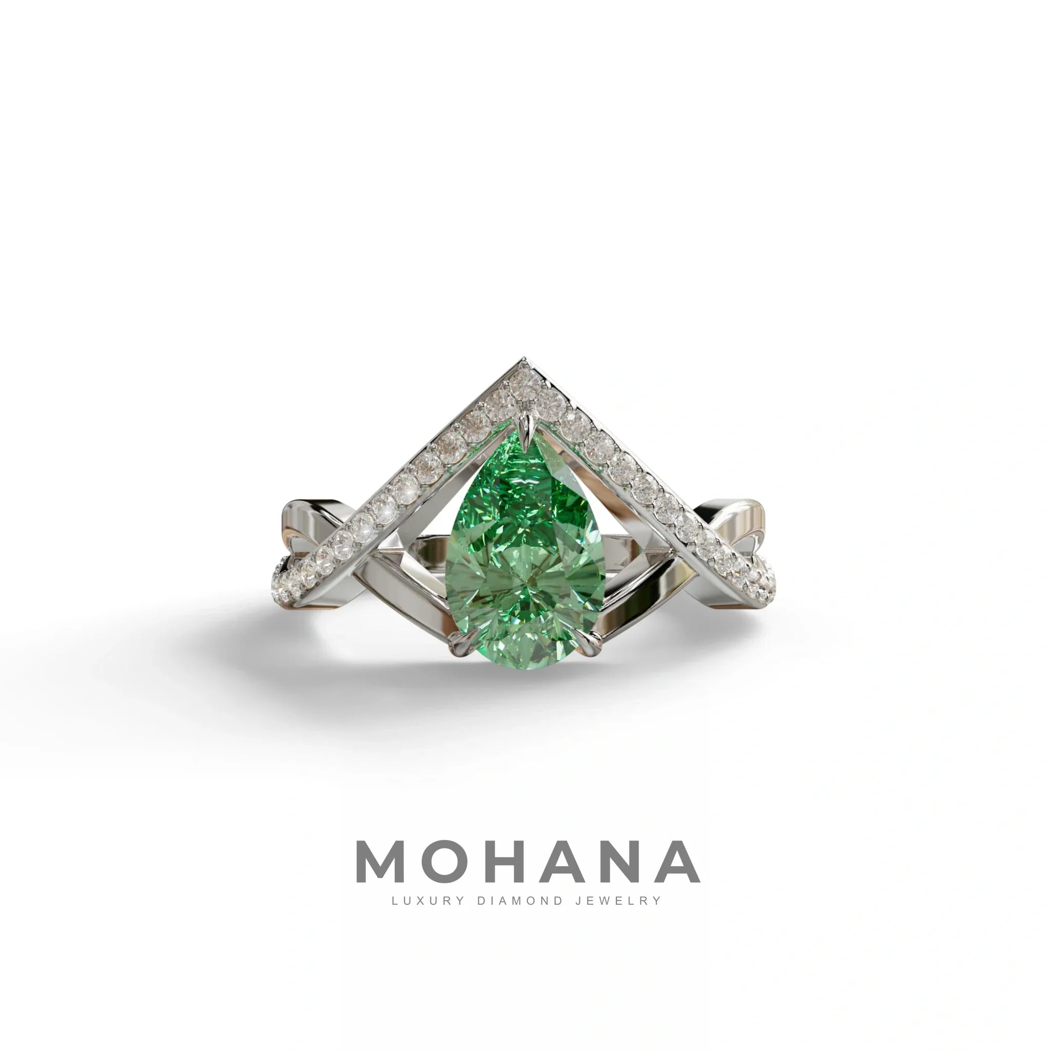 2 Carat Green Pear Cut Tear Drop Lab Diamond Ring - Glamly - 10K Solid Gold / White Gold