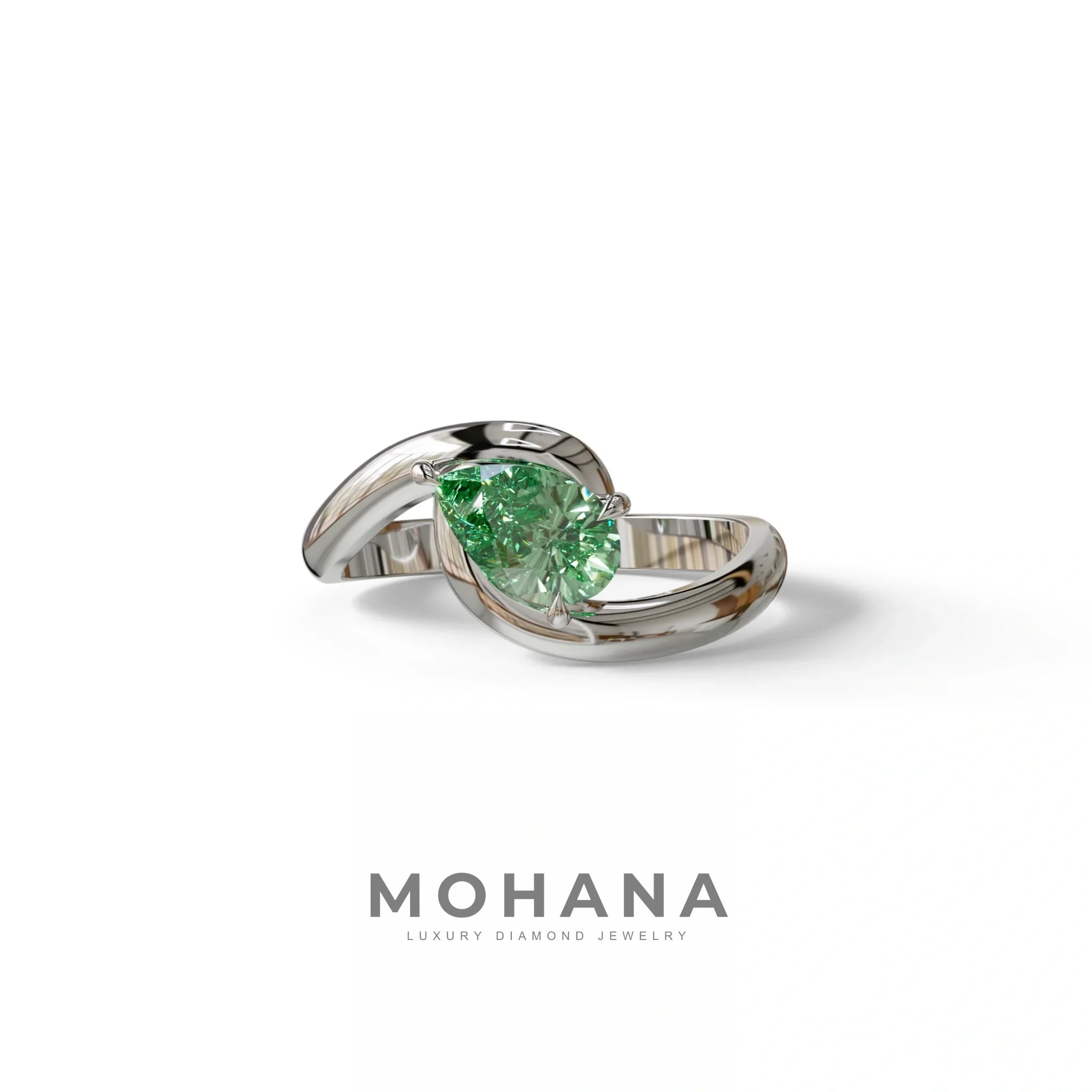 1 Carat Green Pear Cut Solitaire Lab Grown Diamond Ring - Maniya - 10K Solid Gold / White Gold