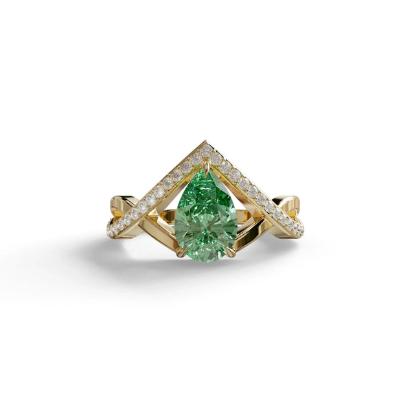 2 Carat Green Lab Grown Diamond Engagement Ring – Pear Cut Solitaire | Glamly