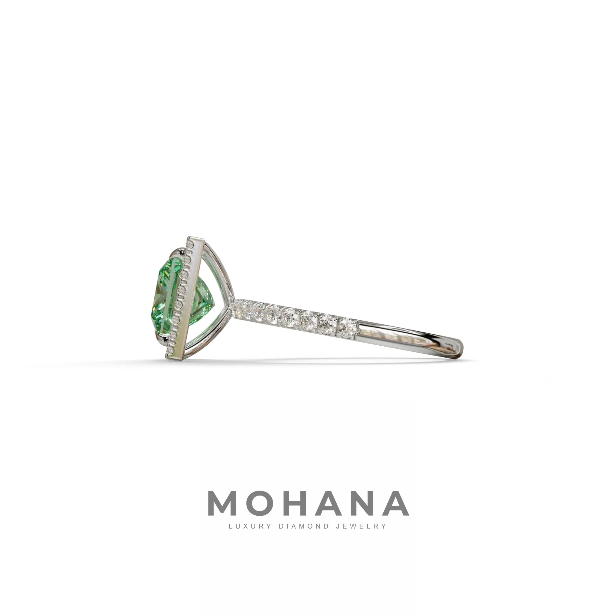 2 Carat Green Princess Cut Halo & Pave Lab Diamond Ring - Diamond Prime