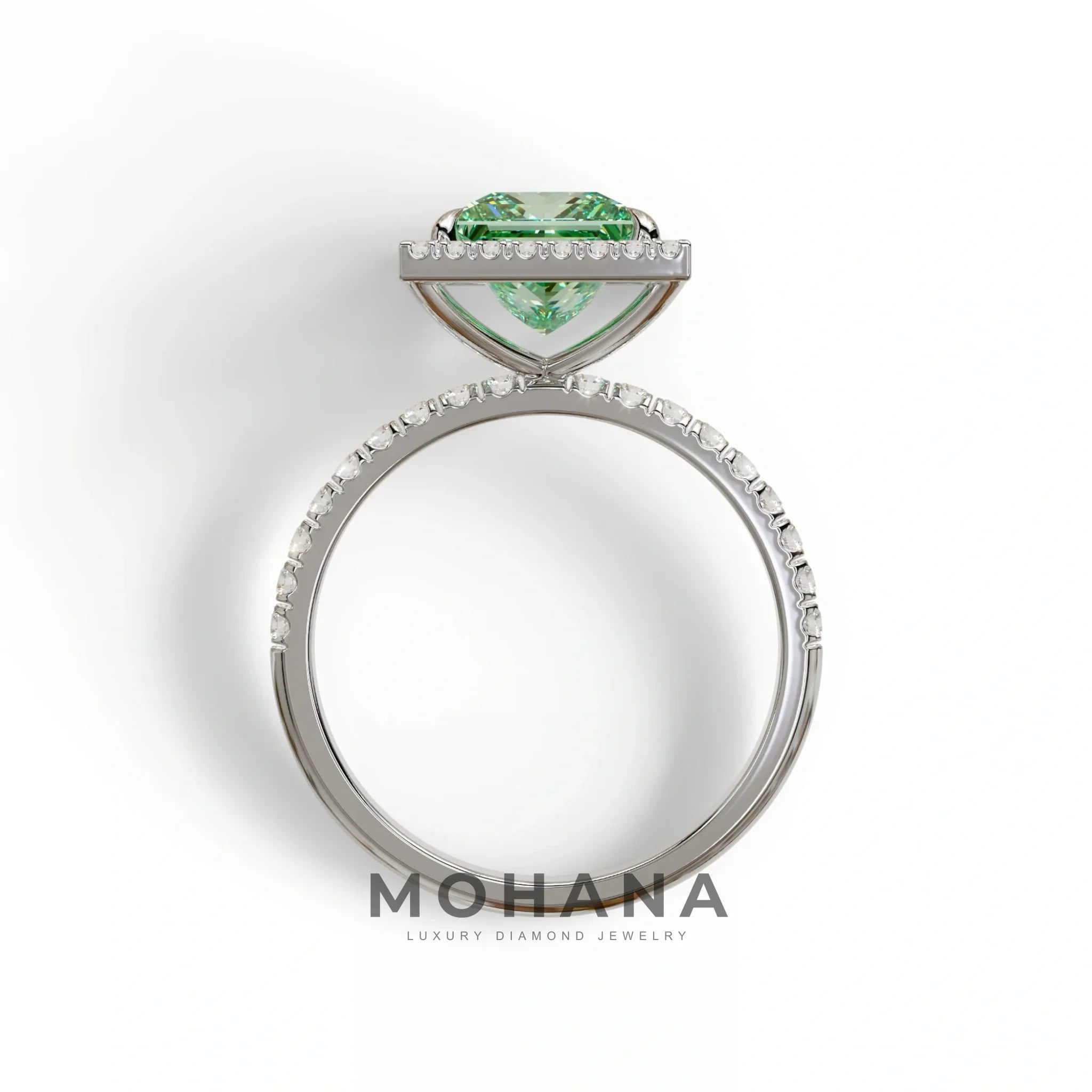 2 Carat Green Princess Cut Halo & Pave Lab Diamond Ring - Diamond Prime