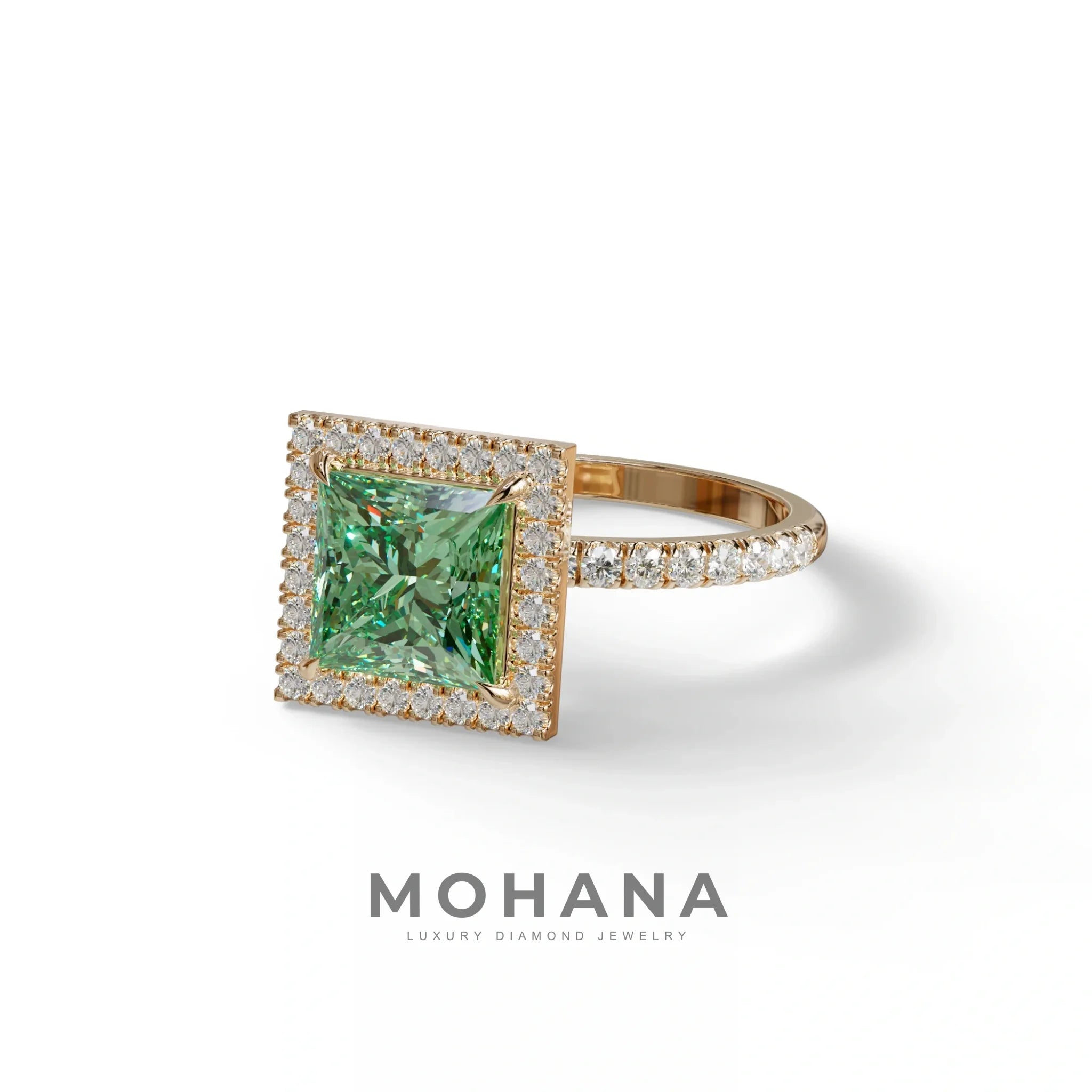 2 Carat Green Princess Cut Halo & Pave Lab Diamond Ring - Diamond Prime