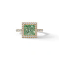 2 Carat Green Princess Cut Halo & Pave Lab Diamond Ring - Diamond Prime - 10K Solid Gold / Yellow Gold
