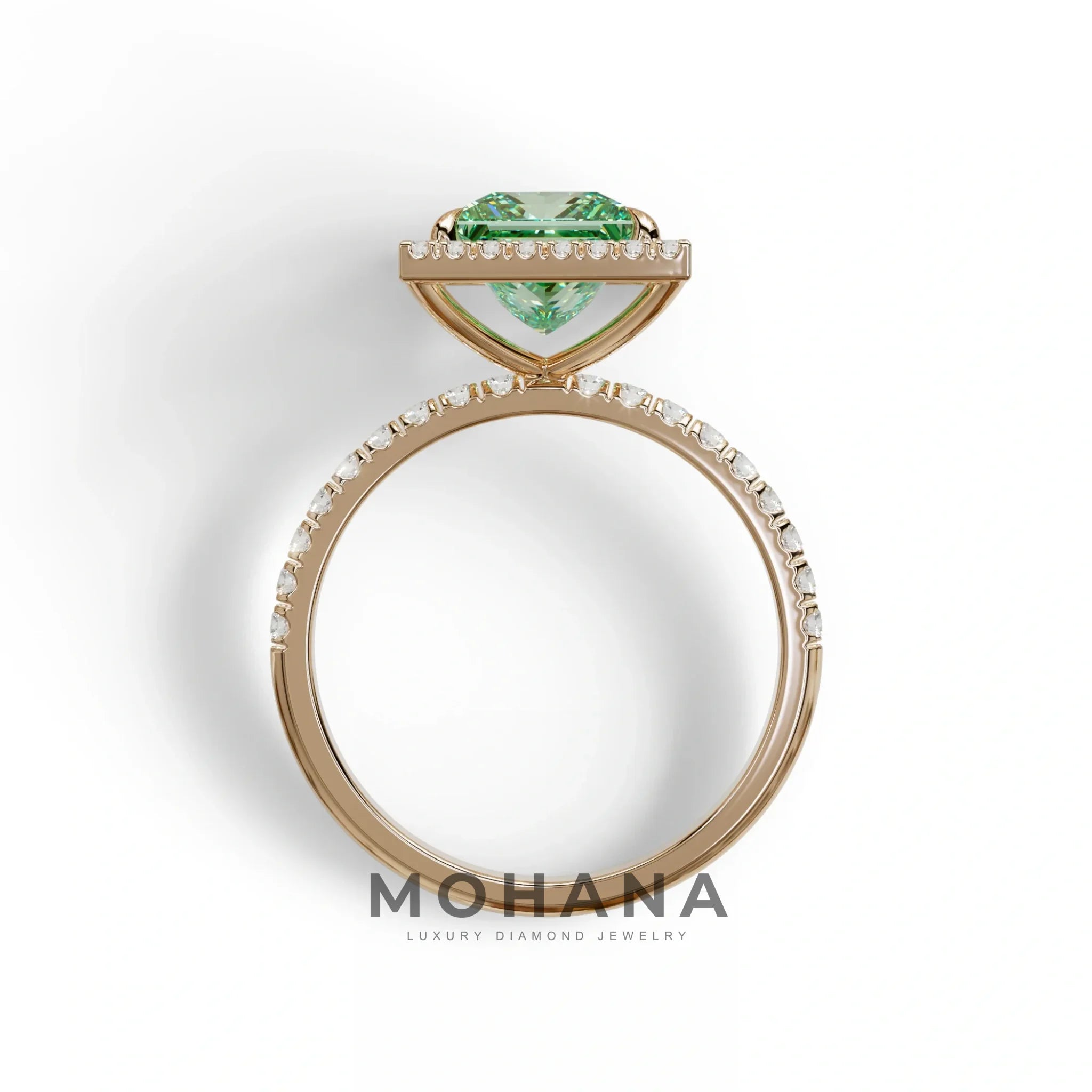 2 Carat Green Princess Cut Halo & Pave Lab Diamond Ring - Diamond Prime