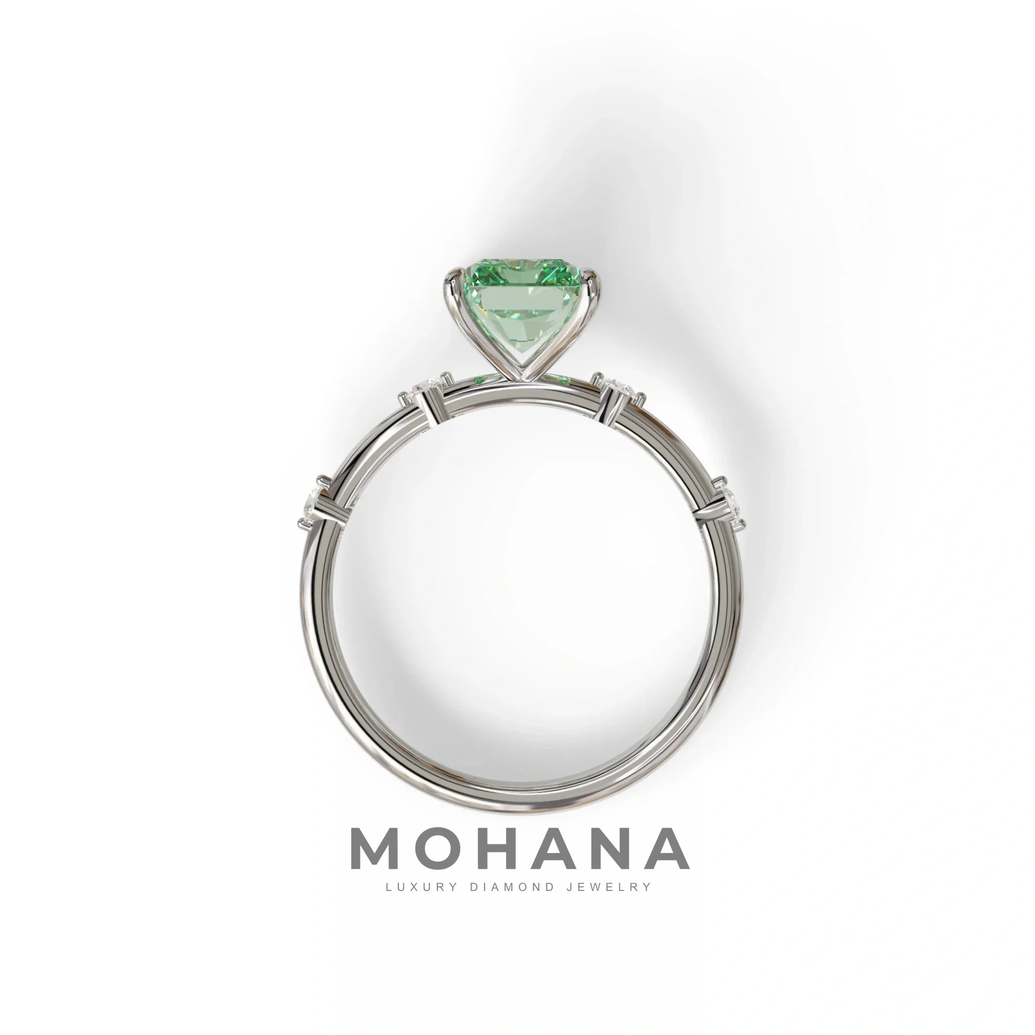 2 Ct Fancy Vivid Green Radiant Cut Lab Grown Diamond Engagement Ring | Space-Chanel Setting - Elaria