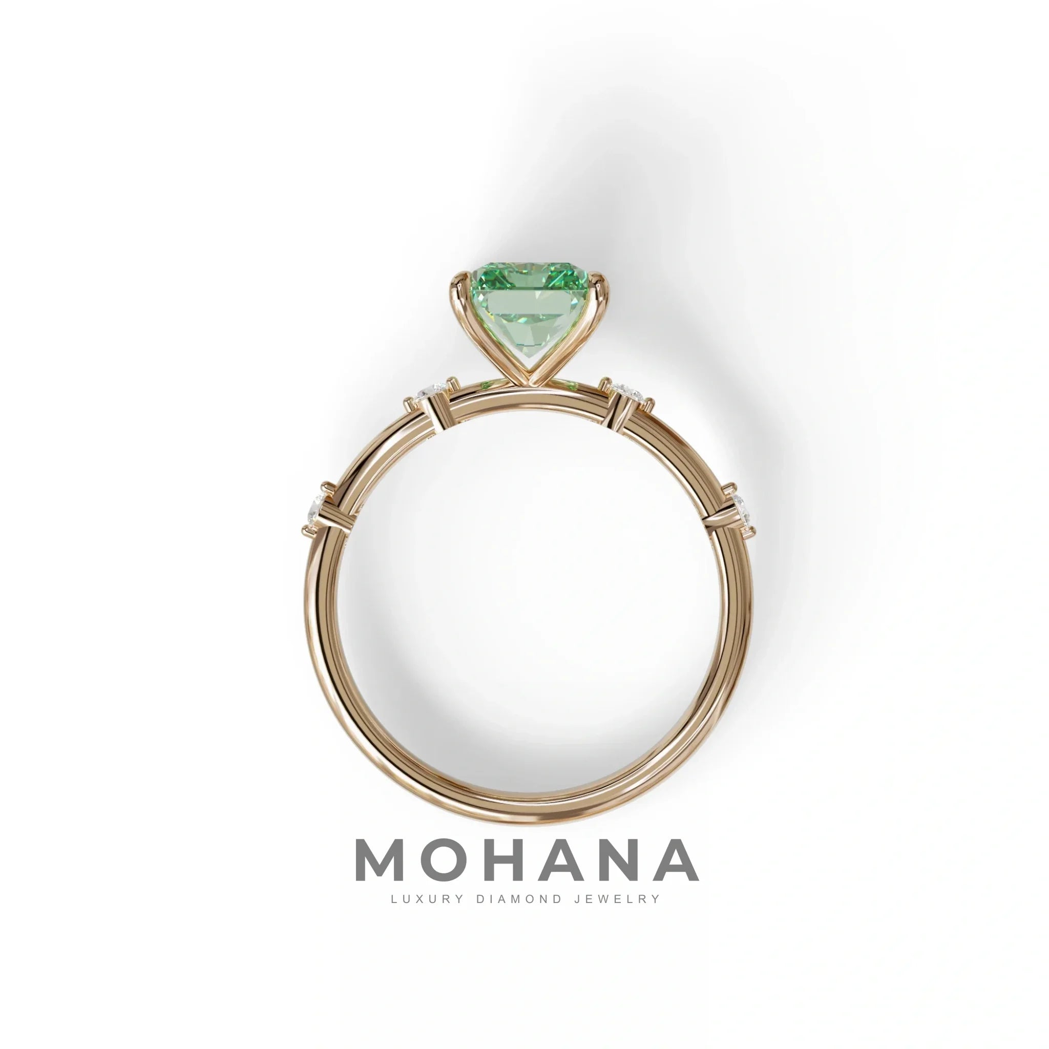 2 Ct Fancy Vivid Green Radiant Cut Lab Grown Diamond Engagement Ring | Space-Chanel Setting - Elaria