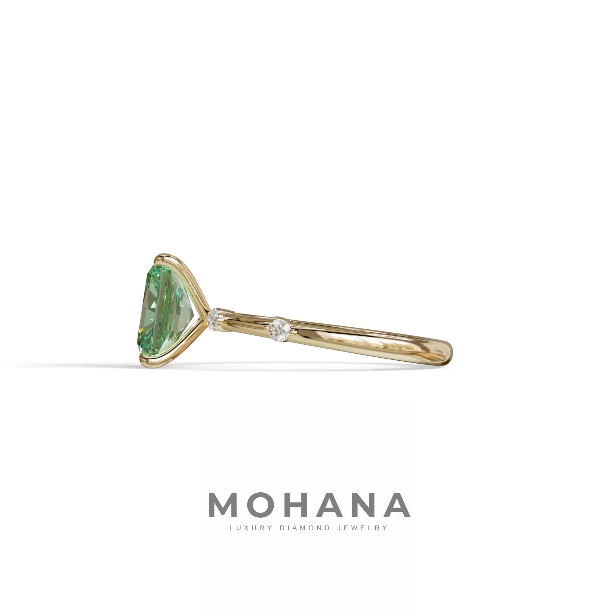 2 Ct Fancy Vivid Green Radiant Cut Lab Grown Diamond Engagement Ring | Space-Chanel Setting - Elaria
