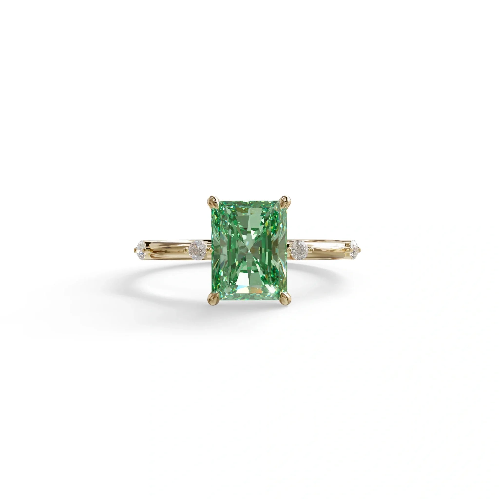 2 Ct Fancy Vivid Green Radiant Cut Lab Grown Diamond Engagement Ring | Space-Chanel Setting - Elaria