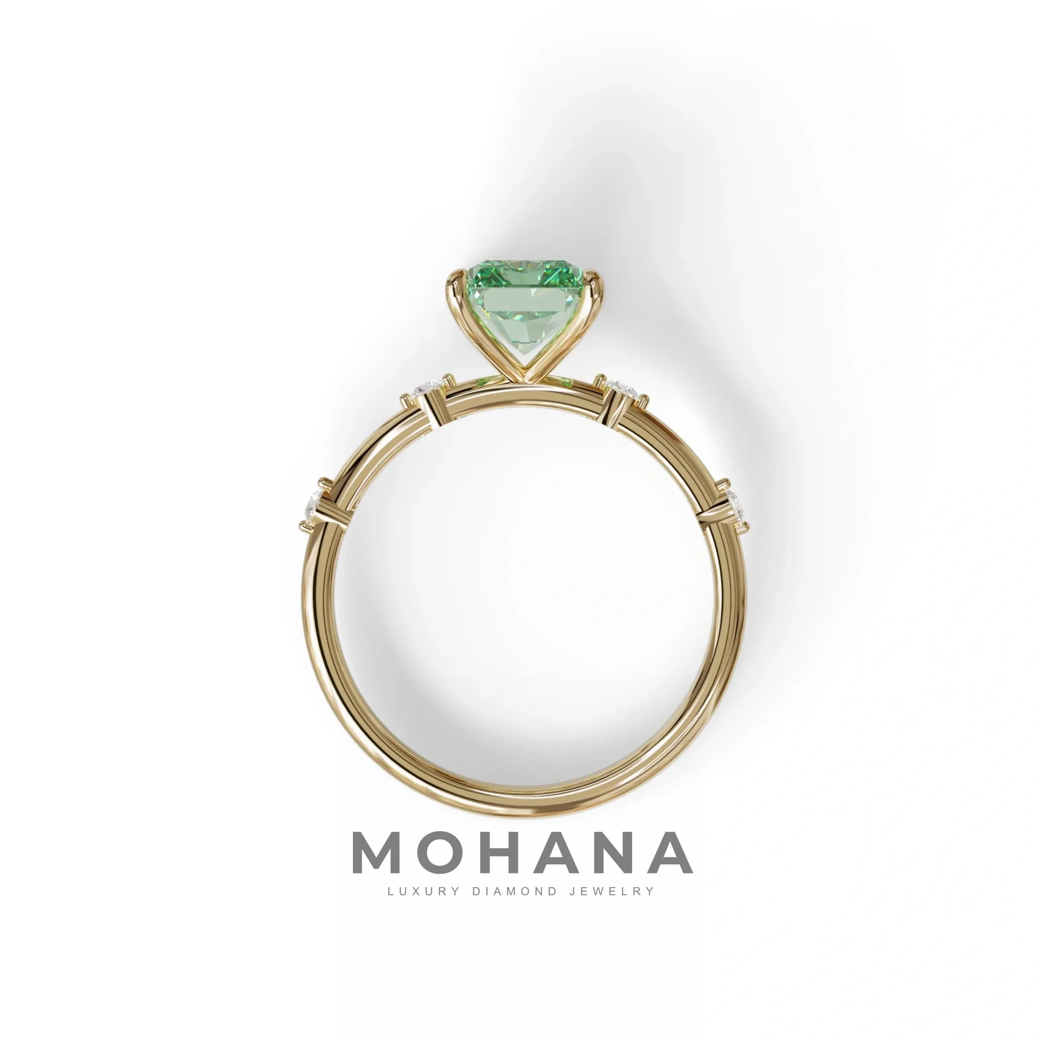 2 Ct Fancy Vivid Green Radiant Cut Lab Grown Diamond Engagement Ring | Space-Chanel Setting - Elaria