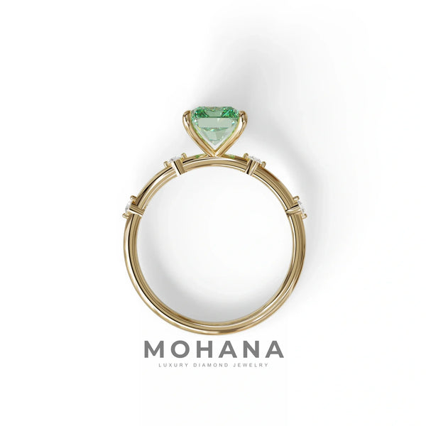 2 Carat Green Lab Grown Diamond Engagement Ring – Radiant Cut Channel | Elaria alternate view