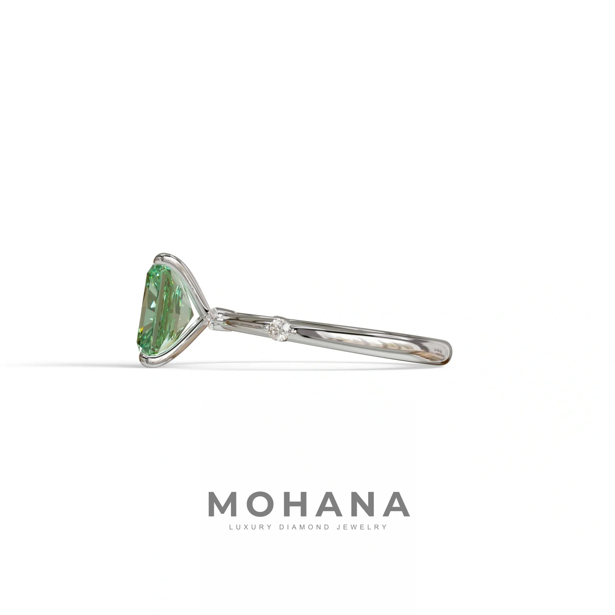 2 Ct Fancy Vivid Green Radiant Cut Lab Grown Diamond Engagement Ring | Space-Chanel Setting - Elaria