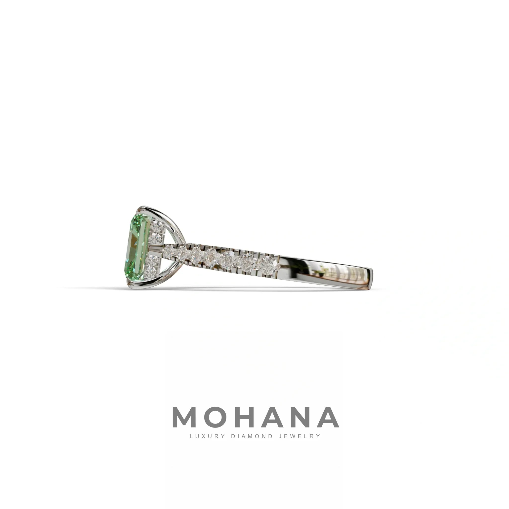 2 Carat Green Radiant Cut Halo & Pave Lab Grown Diamond Ring- Asphalt