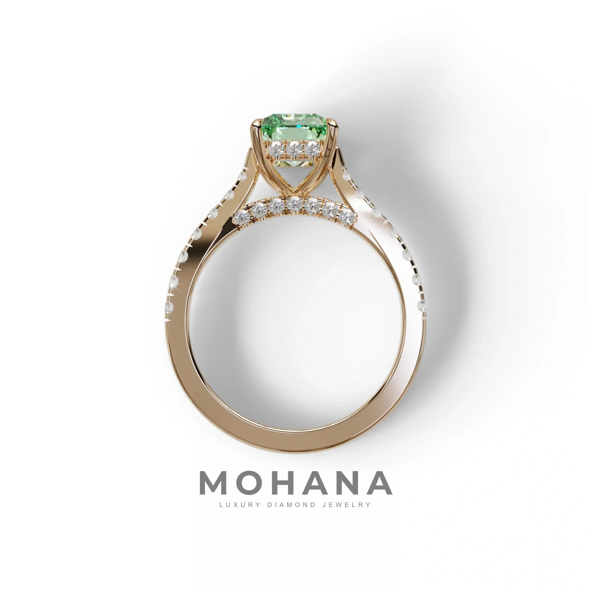 2 Carat Green Radiant Cut Halo & Pave Lab Grown Diamond Ring- Asphalt