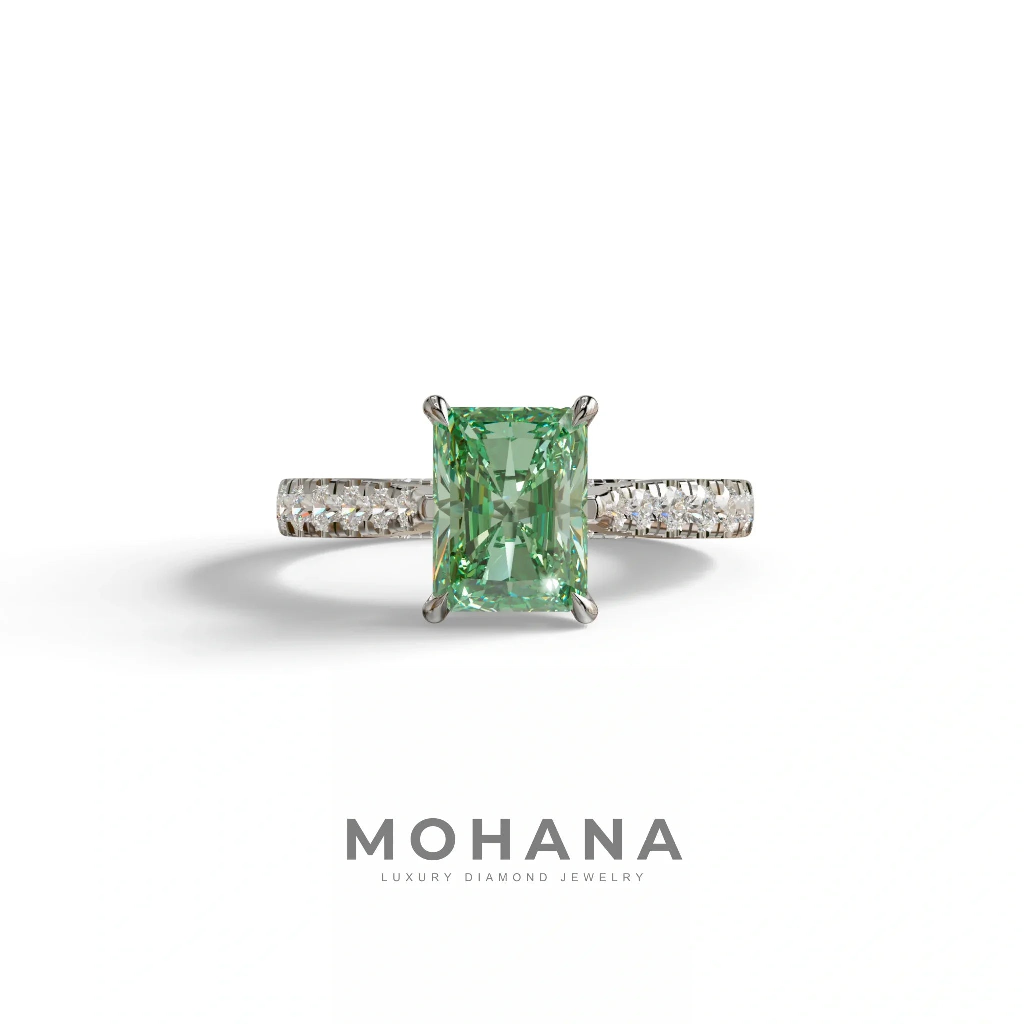 2 Carat Green Radiant Cut Halo & Pave Lab Grown Diamond Ring- Asphalt