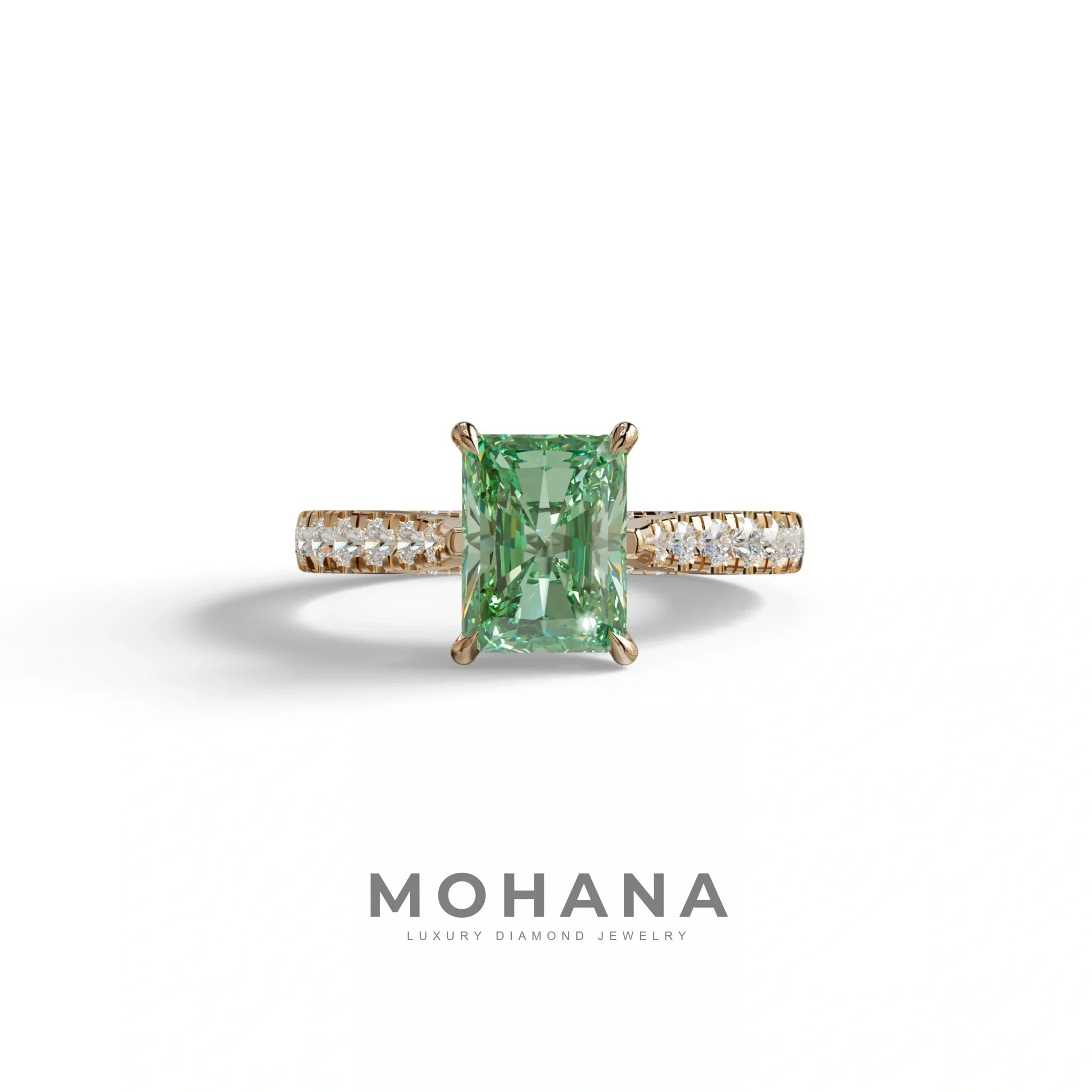 2 Carat Green Radiant Cut Halo & Pave Lab Grown Diamond Ring- Asphalt
