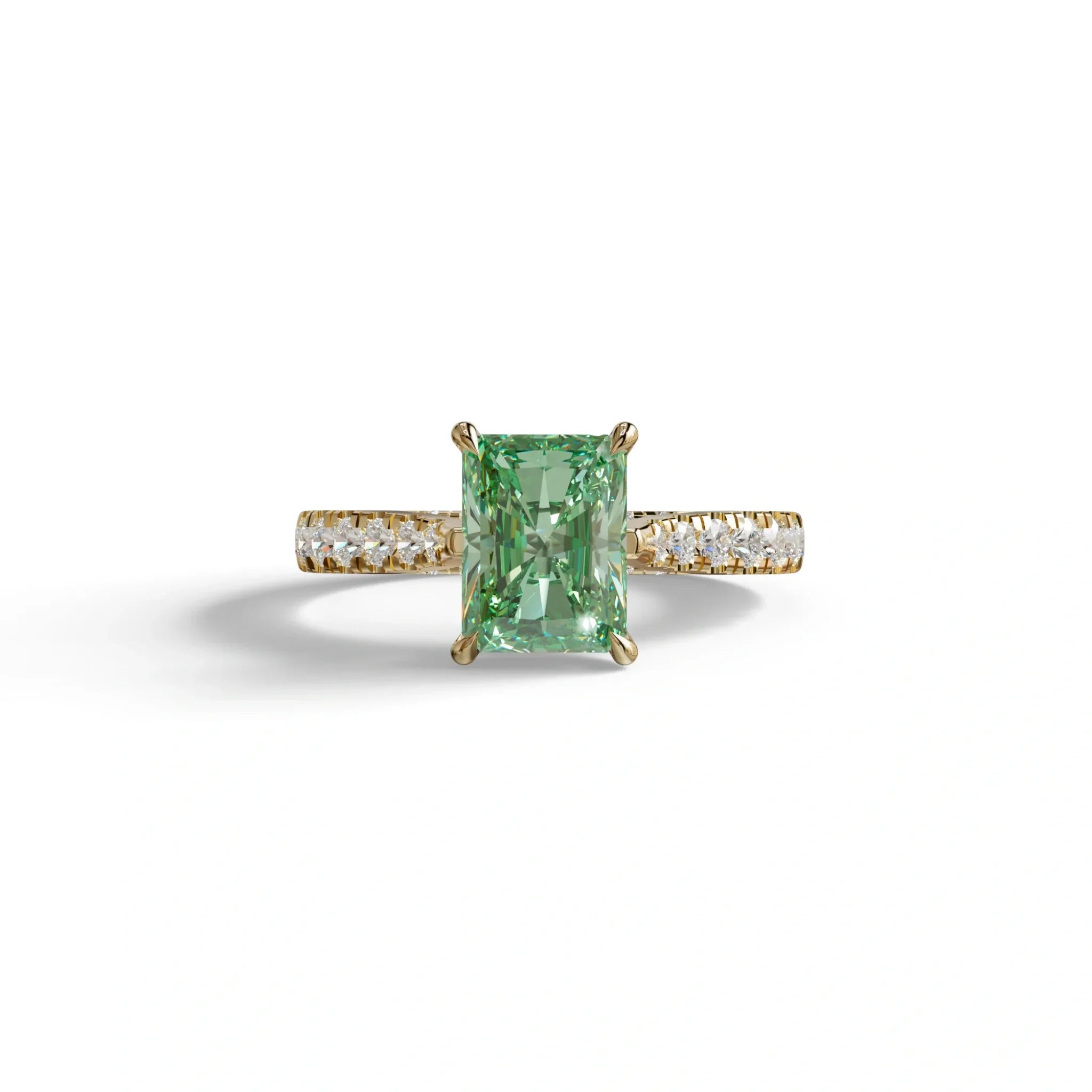 2 Carat Green Radiant Cut Halo & Pave Lab Grown Diamond Ring- Asphalt