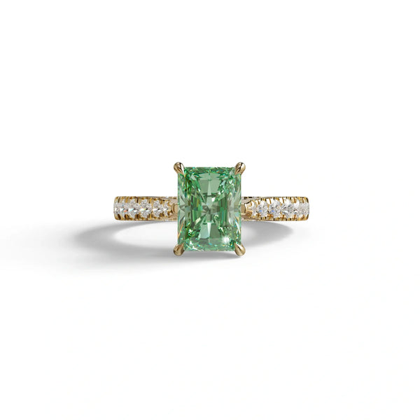 2 Carat Green Lab Grown Diamond Engagement Ring – Radiant Cut Hidden Halo