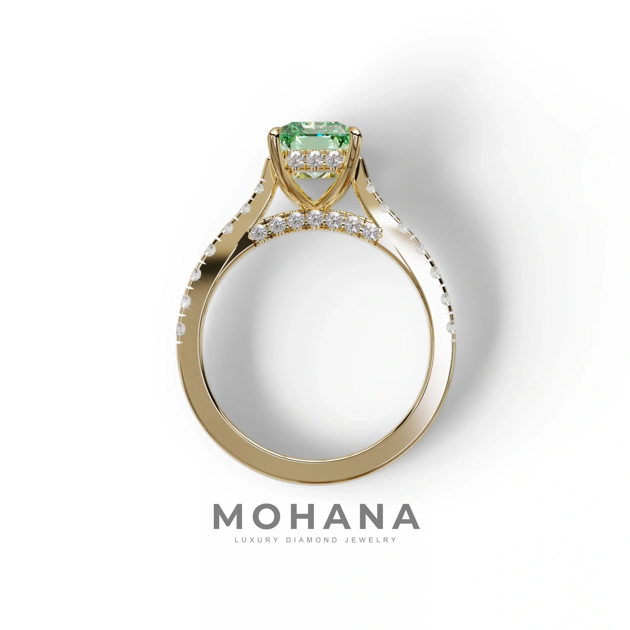 2 Carat Green Radiant Cut Halo & Pave Lab Grown Diamond Ring- Asphalt