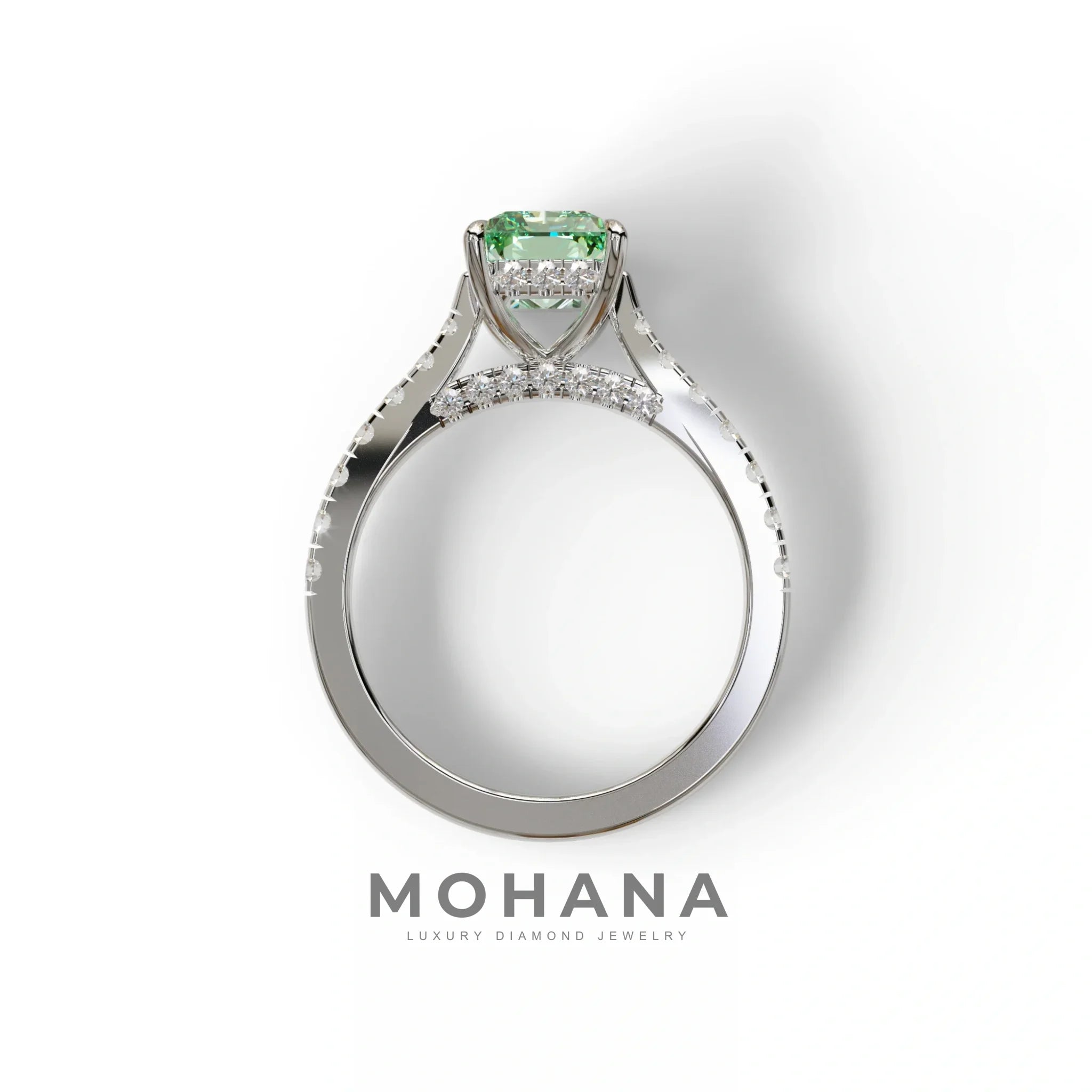 2 Carat Green Radiant Cut Halo & Pave Lab Grown Diamond Ring- Asphalt