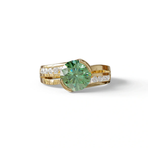2 Carat Green Lab Grown Diamond Engagement Ring – Round Cut Channel | Avonlea
