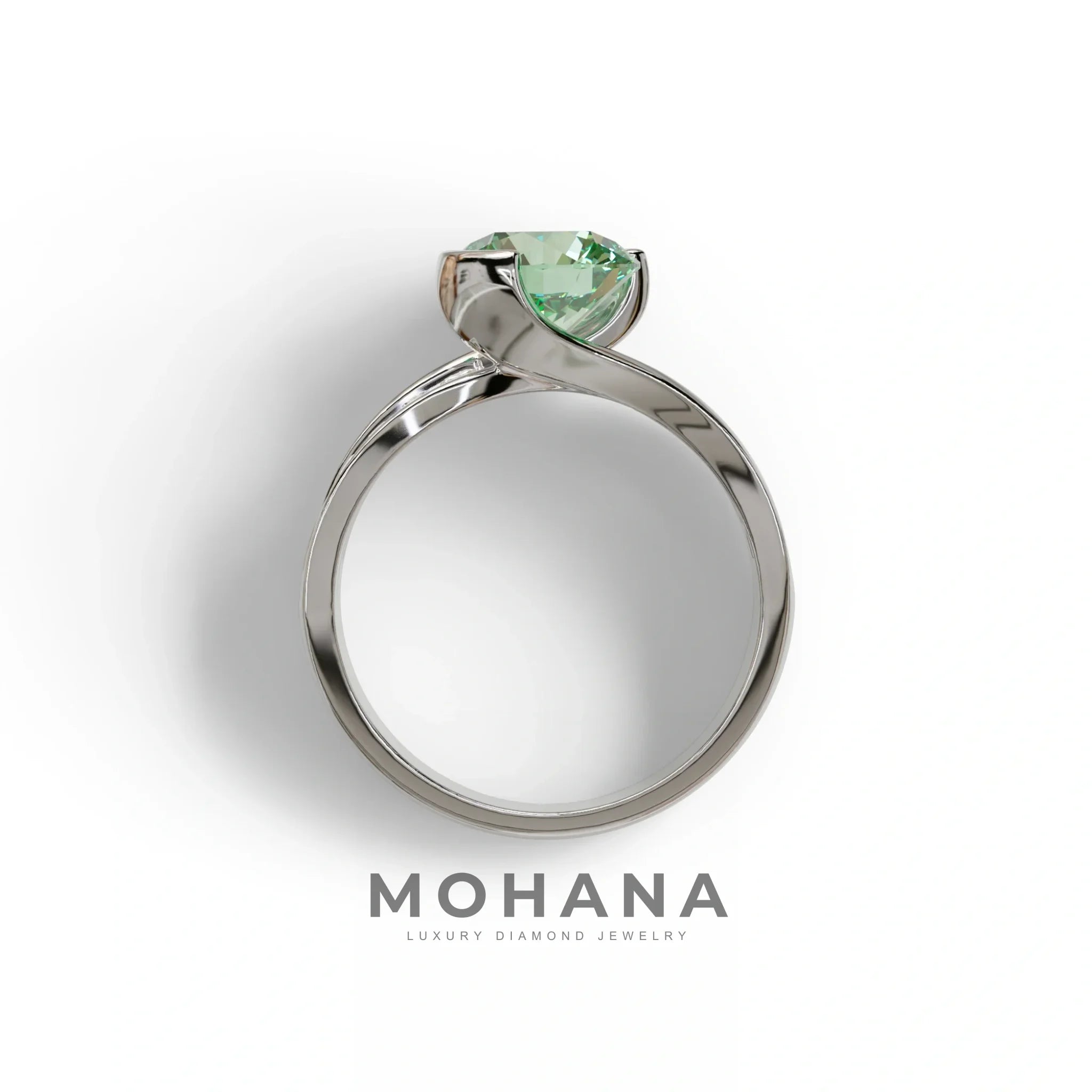 2 Carat Green Round Shaped Channel Set Lab Diamond Engagement Ring - Avonlea