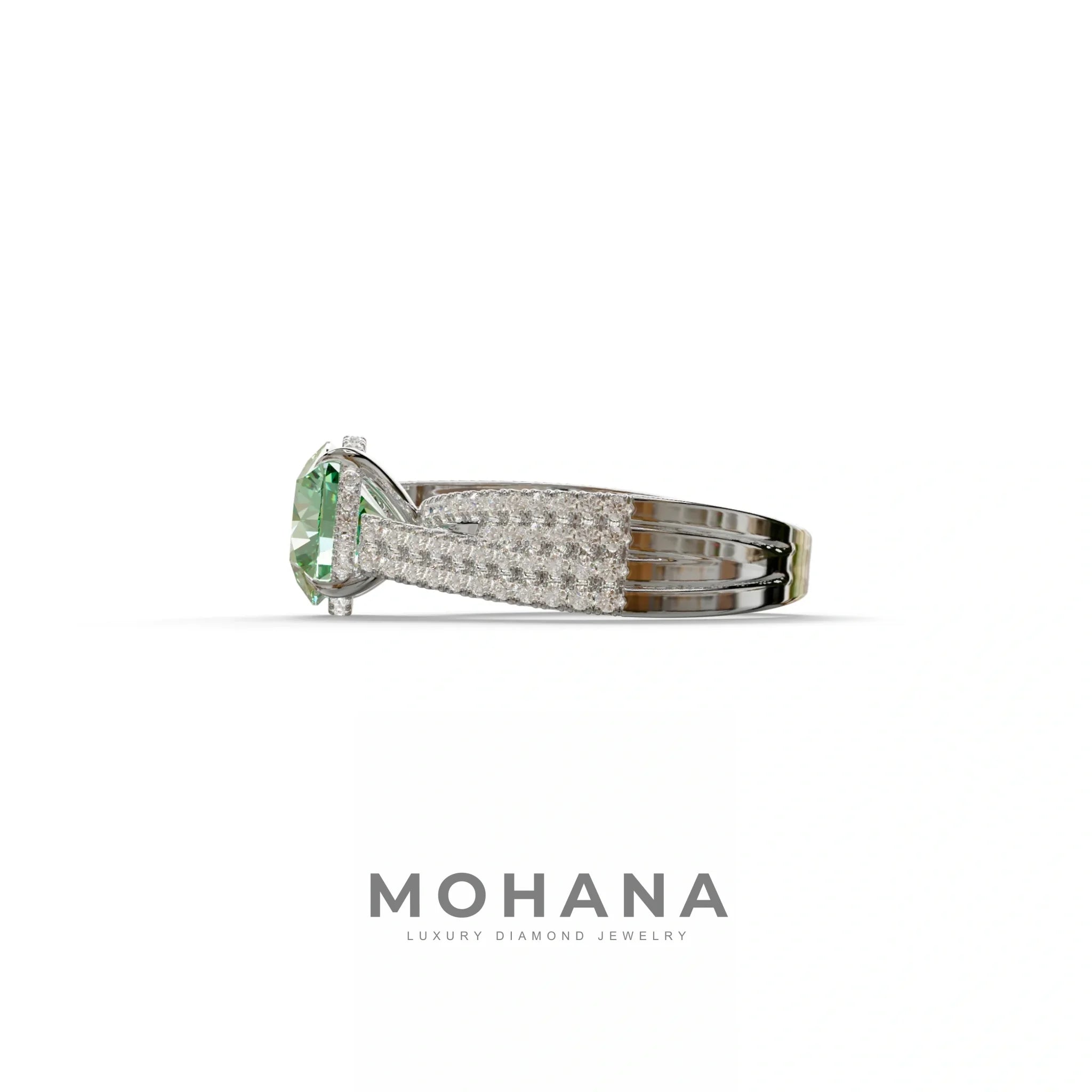 2 Carat Green Round Cut Hidden Halo Lab & Pave Lab Diamond Ring - Je t’aime